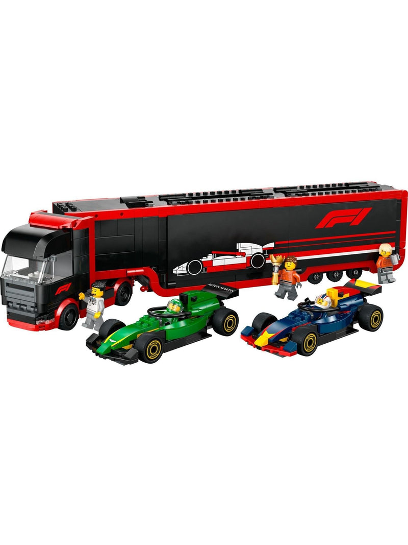 LEGO F1 truck building set with RB20 and AMR24 cars, UK version