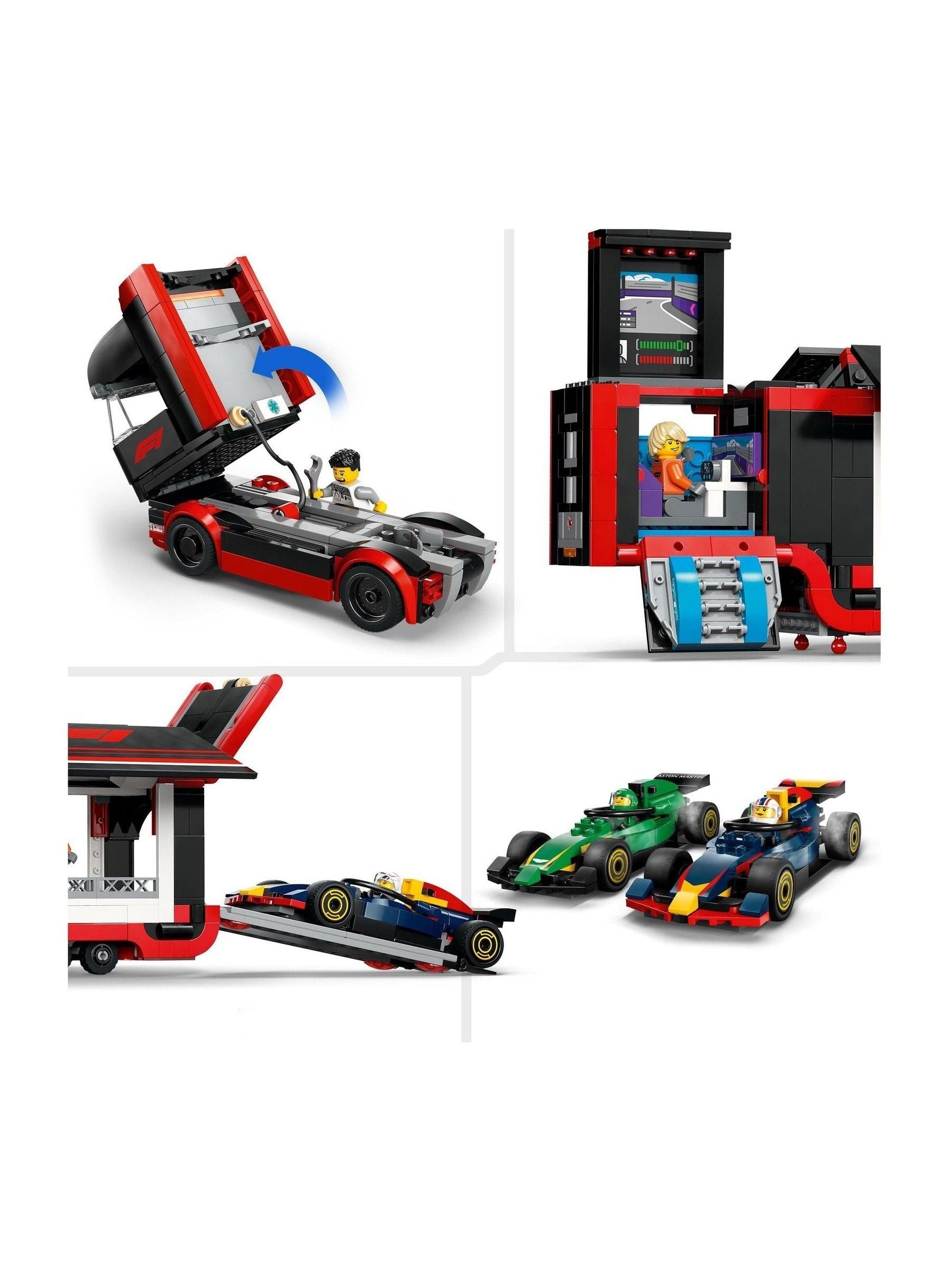 LEGO F1 truck building set with RB20 and AMR24 cars, UK version