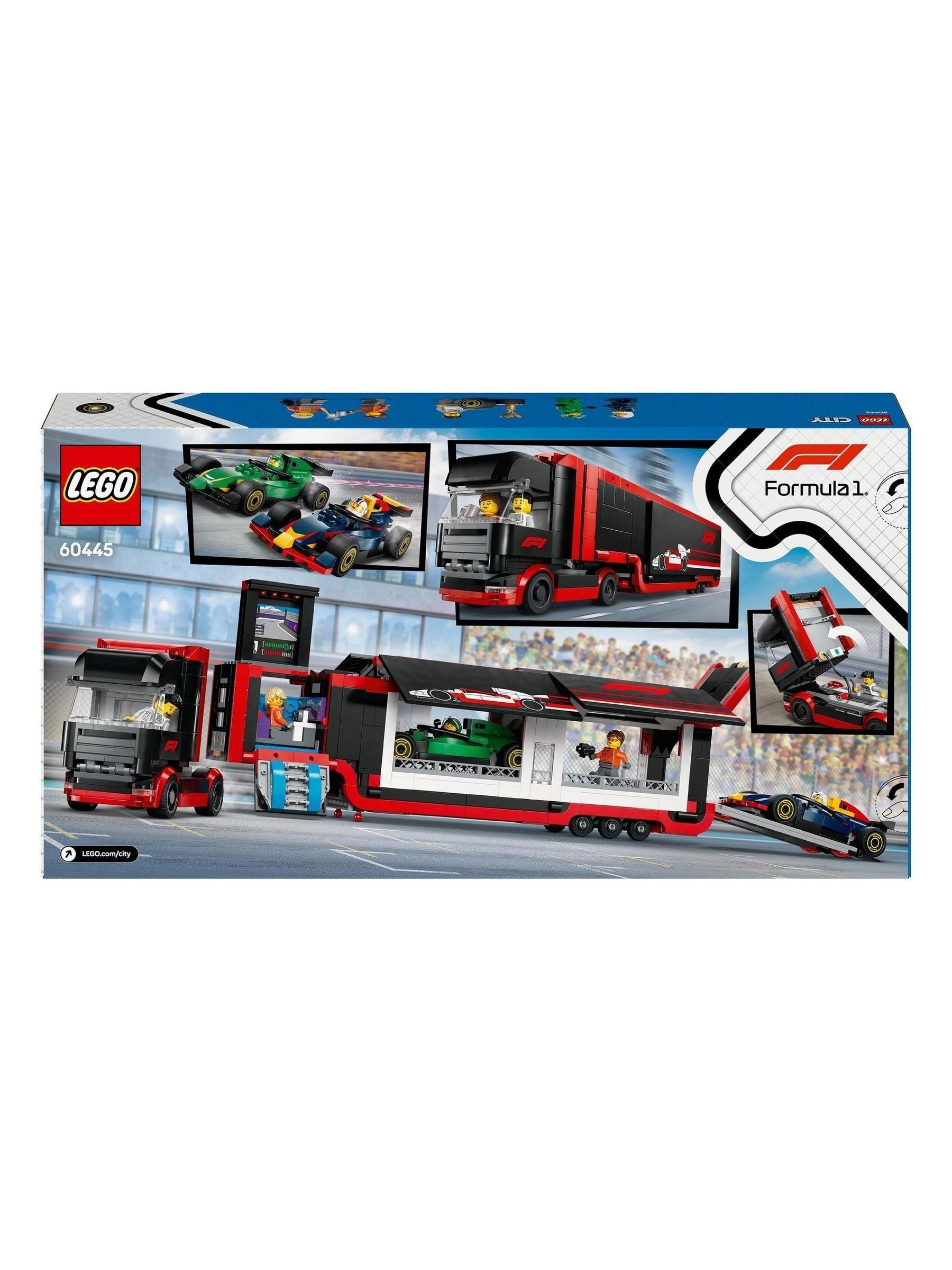LEGO F1 truck building set with RB20 and AMR24 cars, UK version