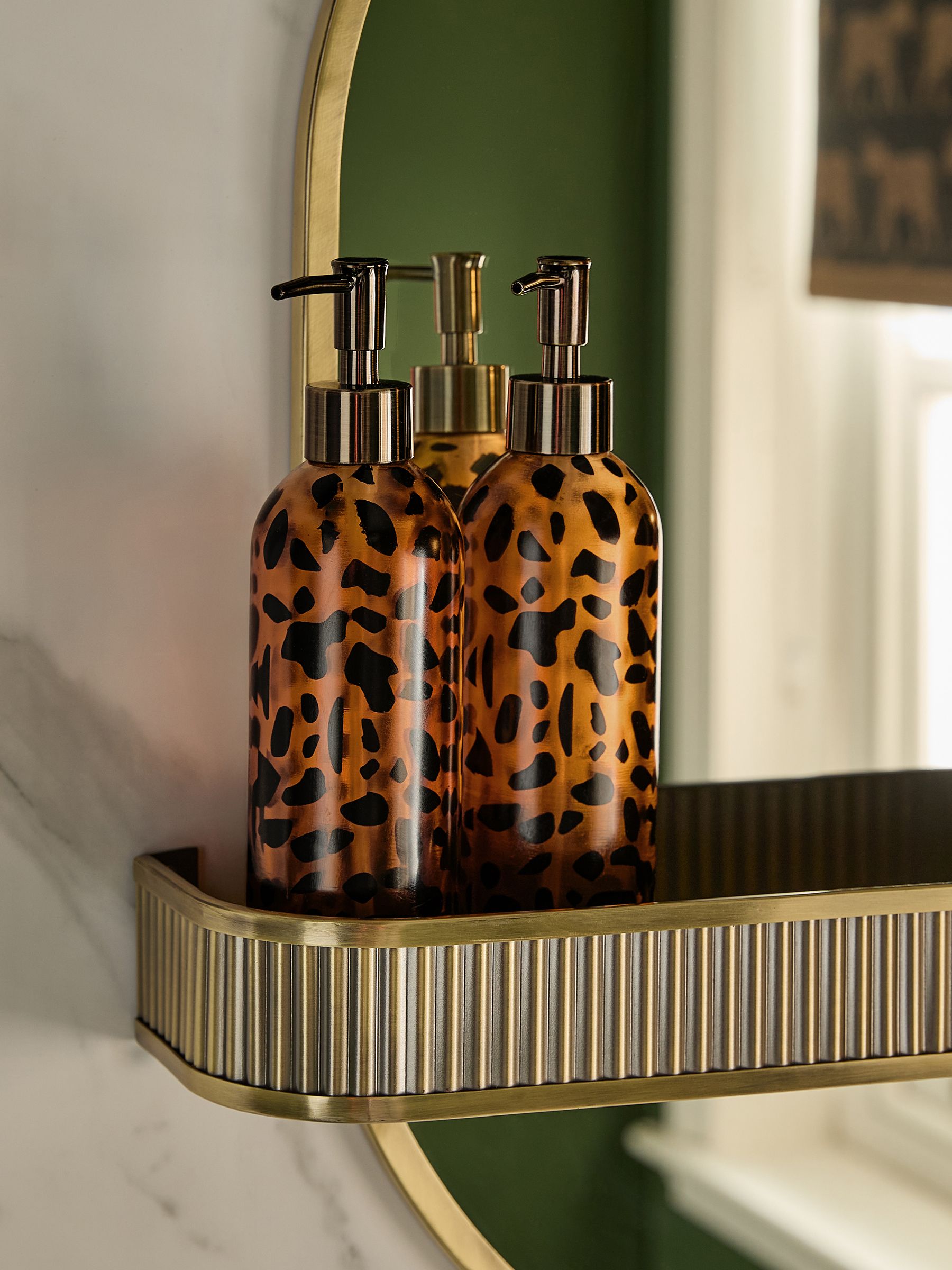 Brown animal print resin reusable soap dispenser bottles set of 2 (British brand)