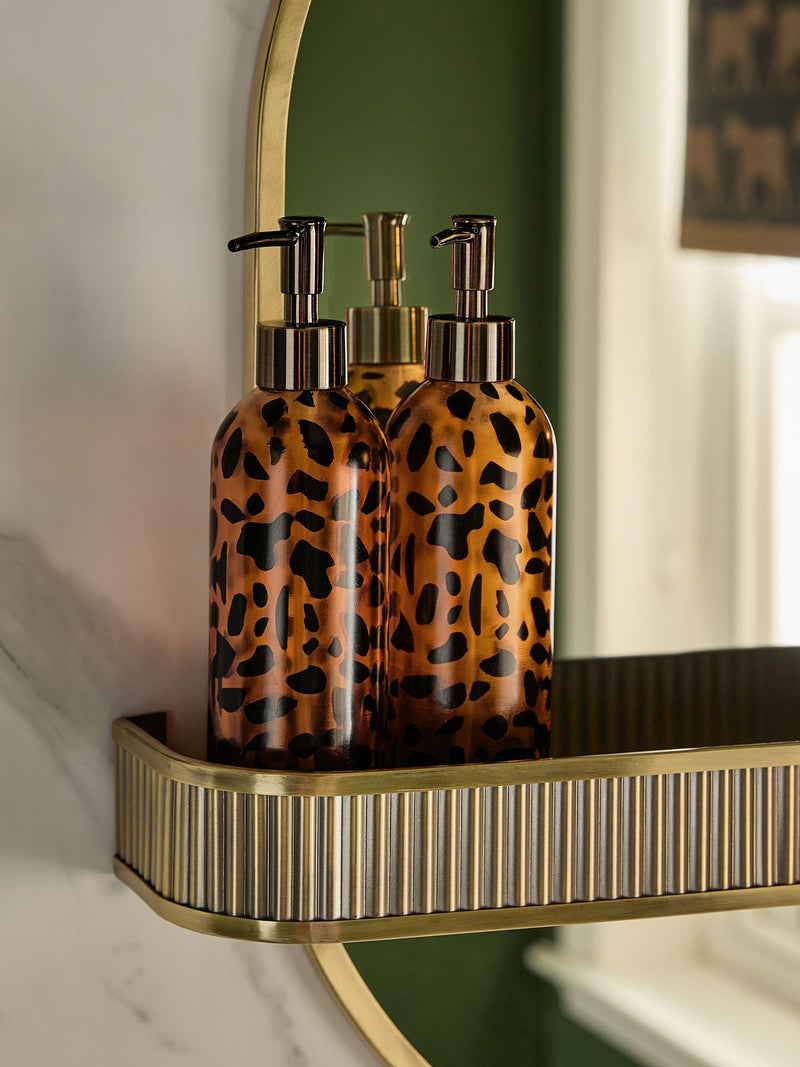 Brown animal print resin reusable soap dispenser bottles set of 2 (British brand)