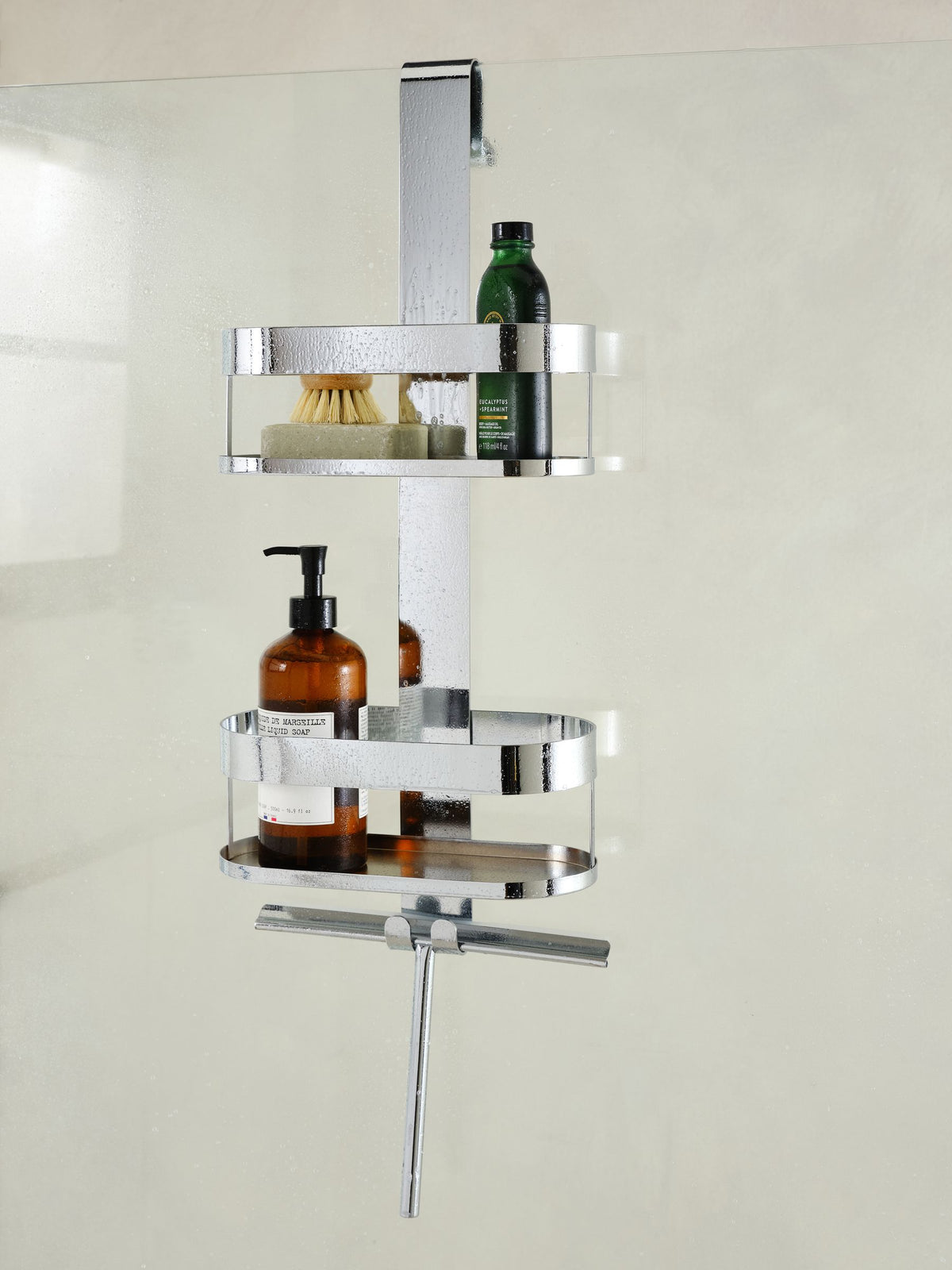 Chrome shower caddy with wiper, 60x25x16cm - British product
