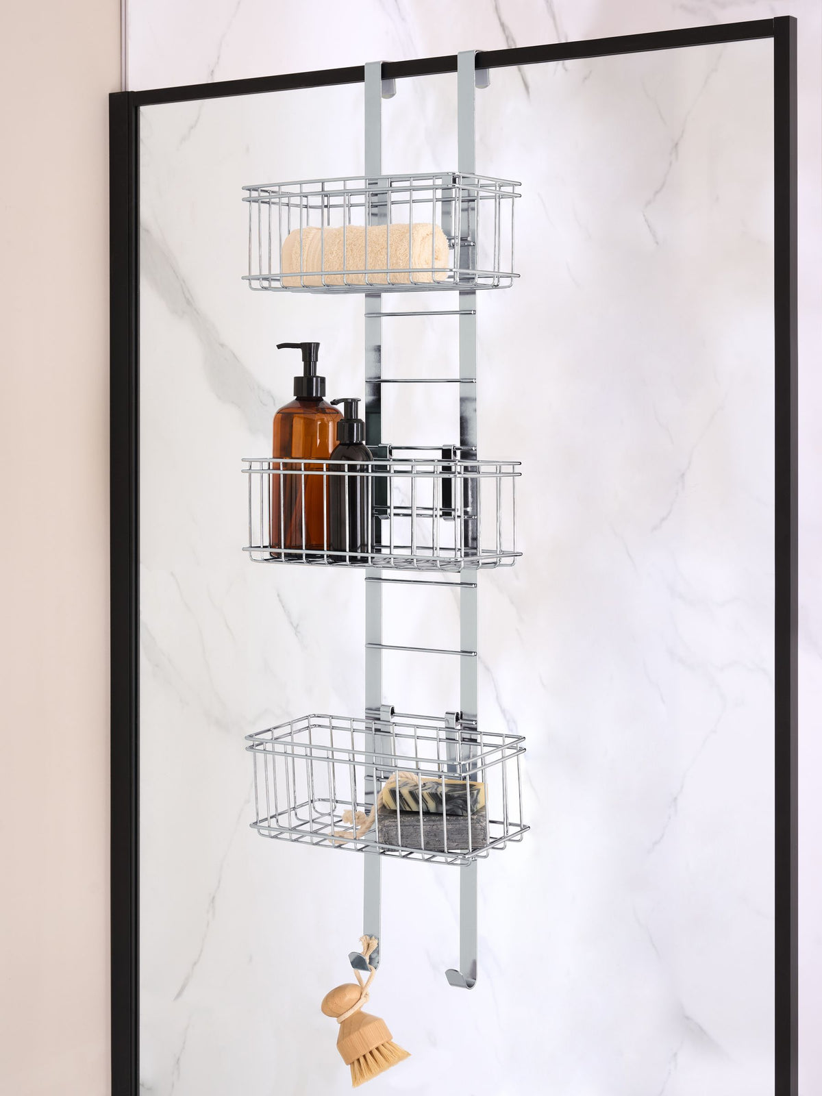 Black adjustable shelf shower caddy - British product