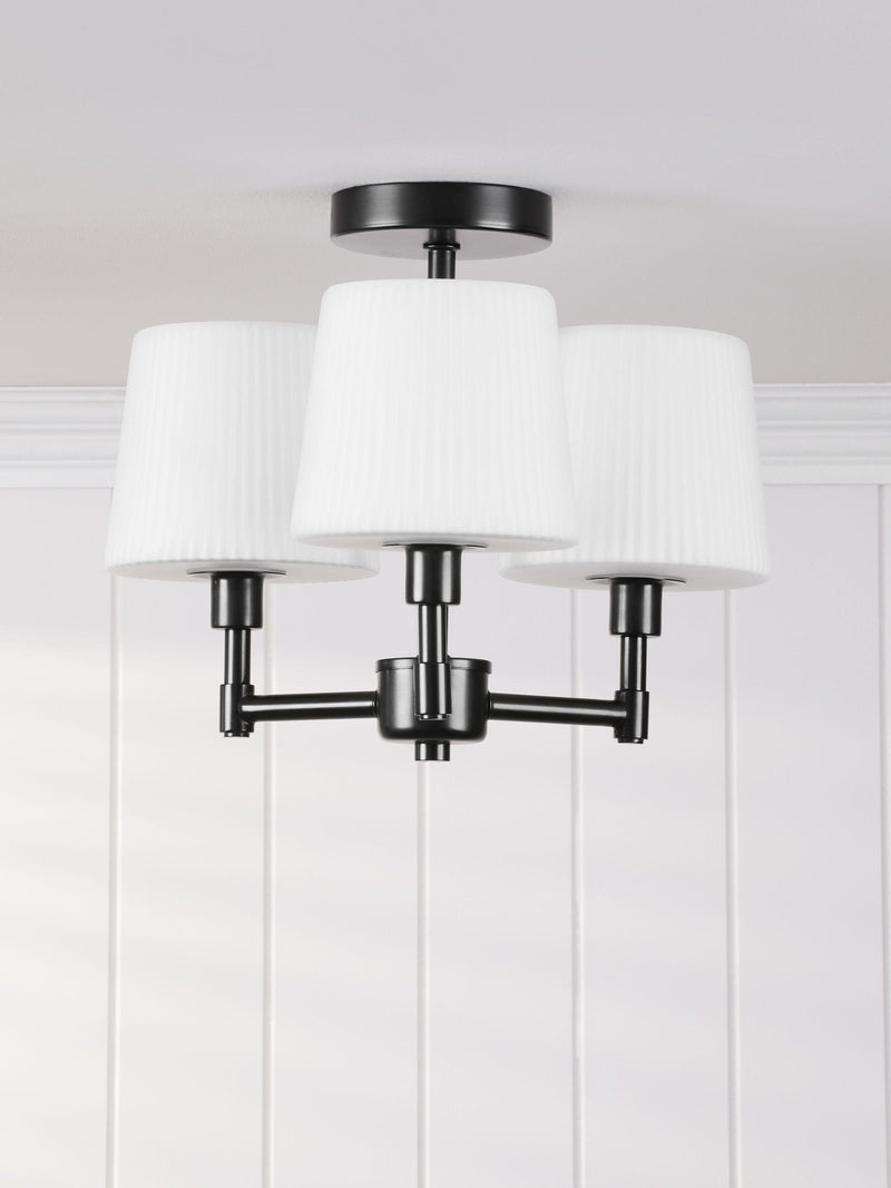 Laura Ashley Bayfield matt black semi flush ceiling light, imported from the UK