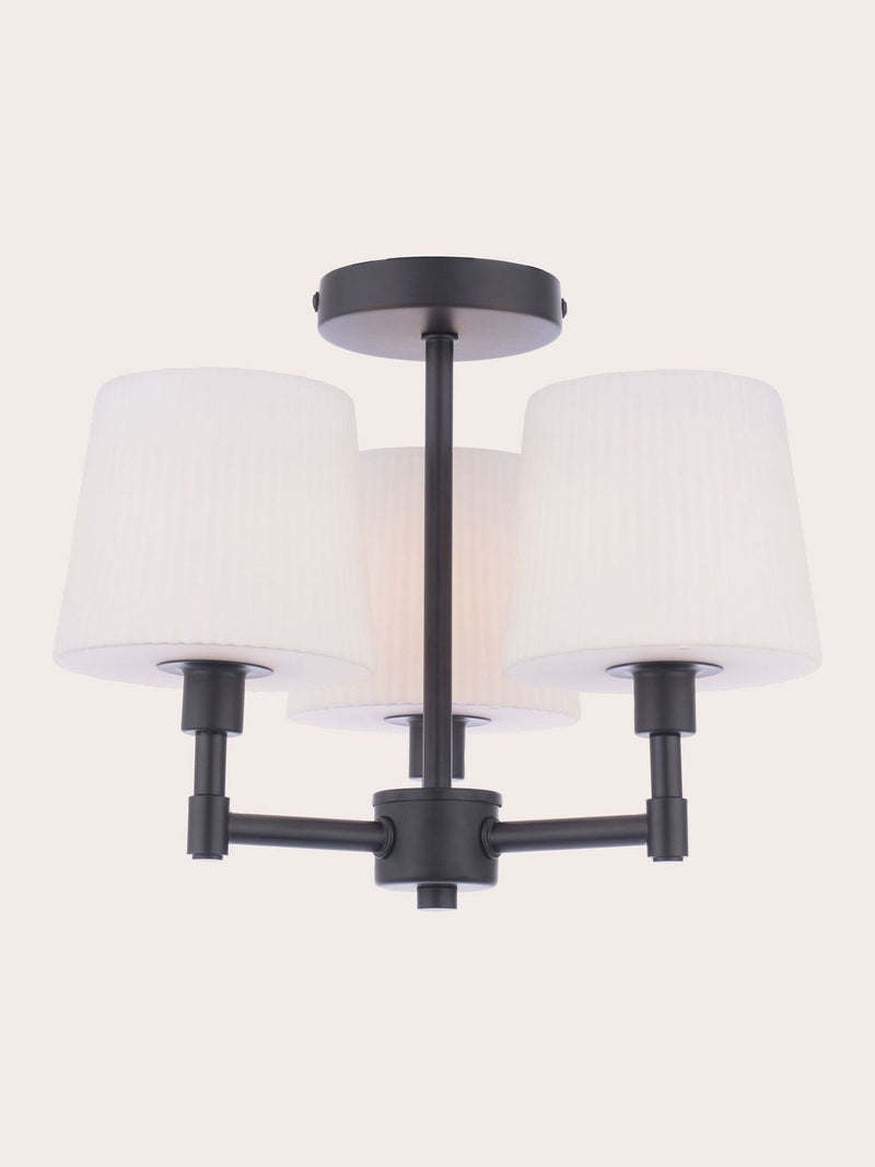 Laura Ashley Bayfield matt black semi flush ceiling light, imported from the UK