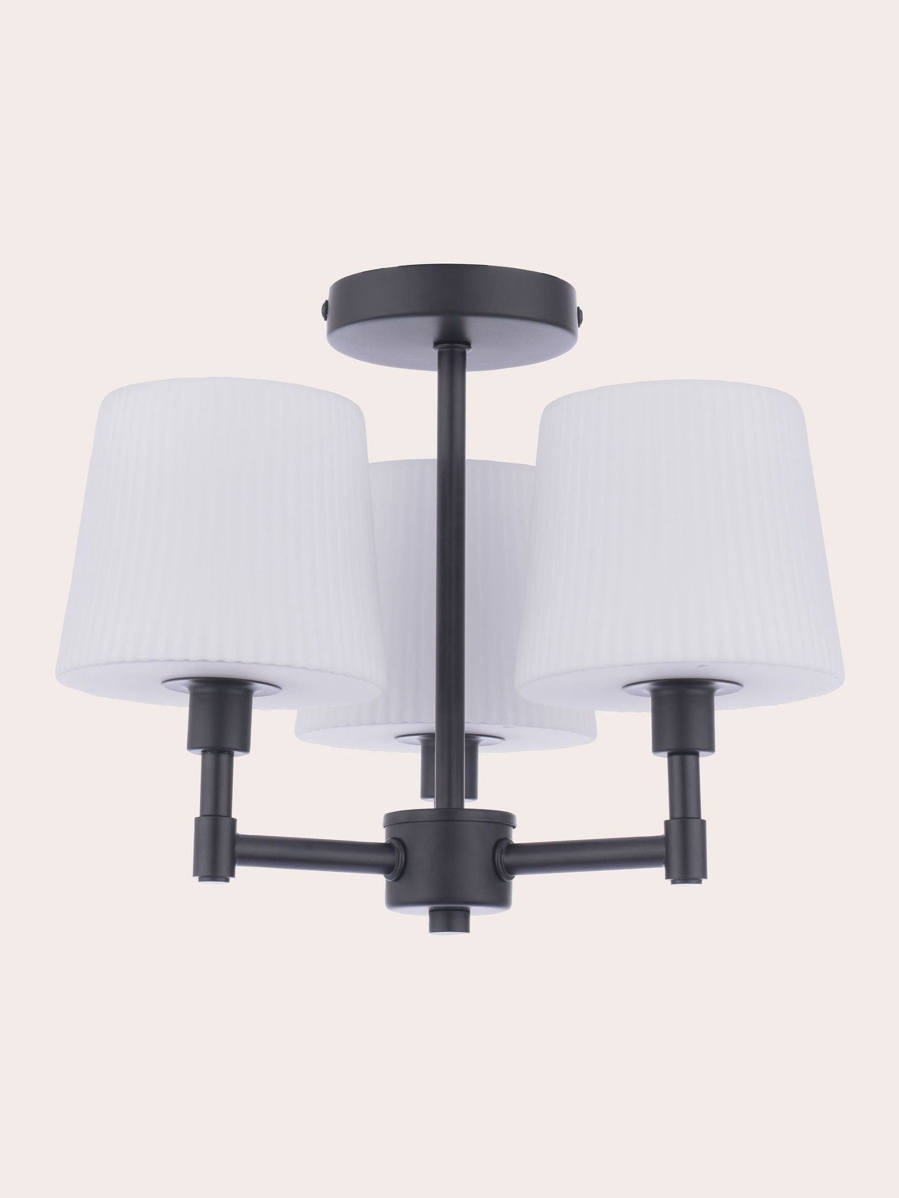 Laura Ashley Bayfield matt black semi flush ceiling light, imported from the UK
