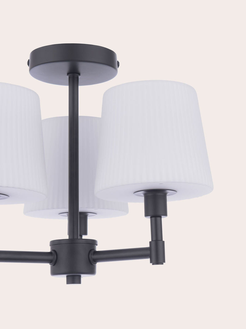 Laura Ashley Bayfield matt black semi flush ceiling light, imported from the UK