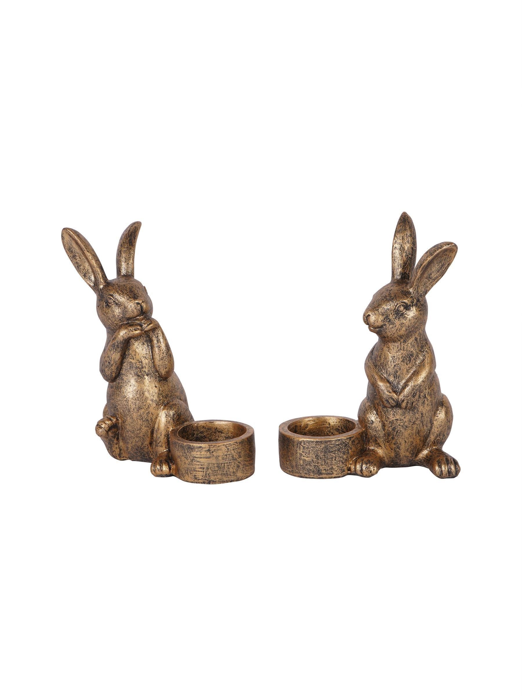 Laura Ashley gold rabbit tea light holders set of 2, UK version