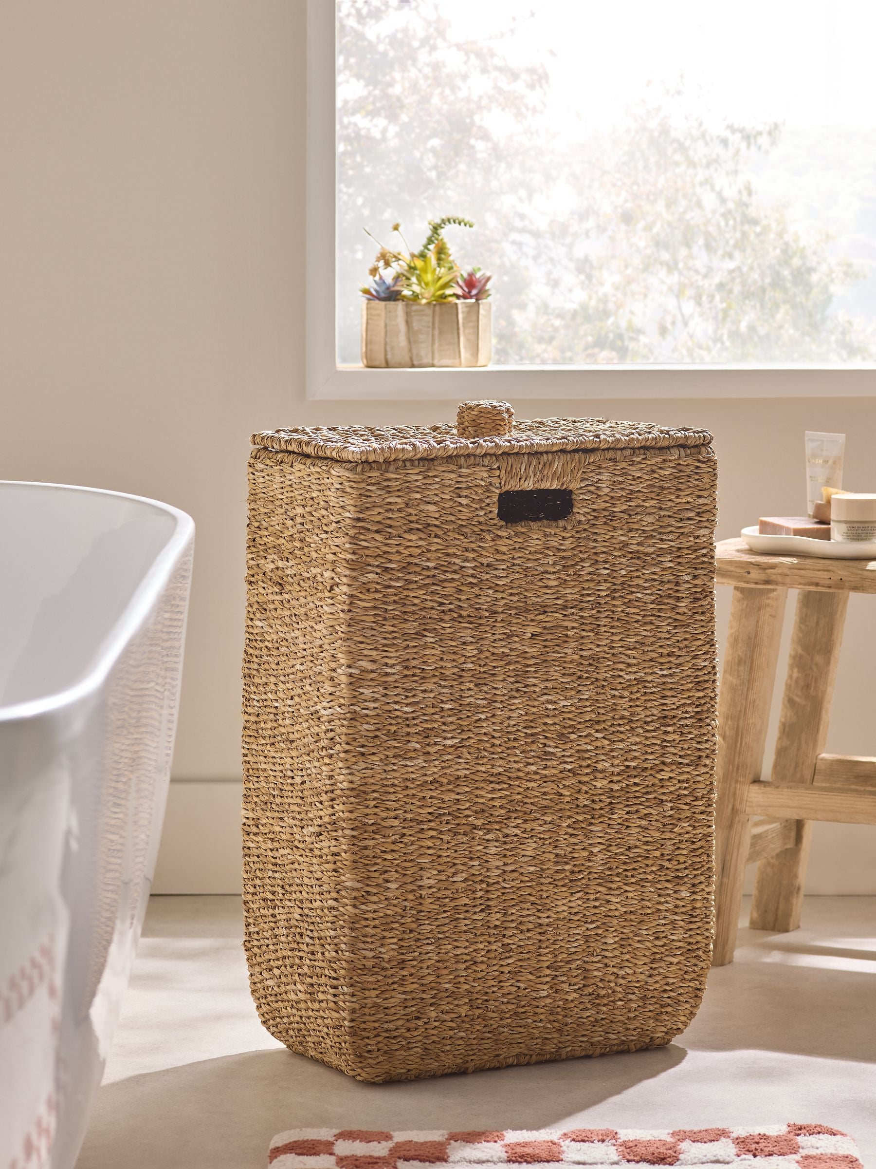Dark Natural Seagrass Slimline Laundry Basket
