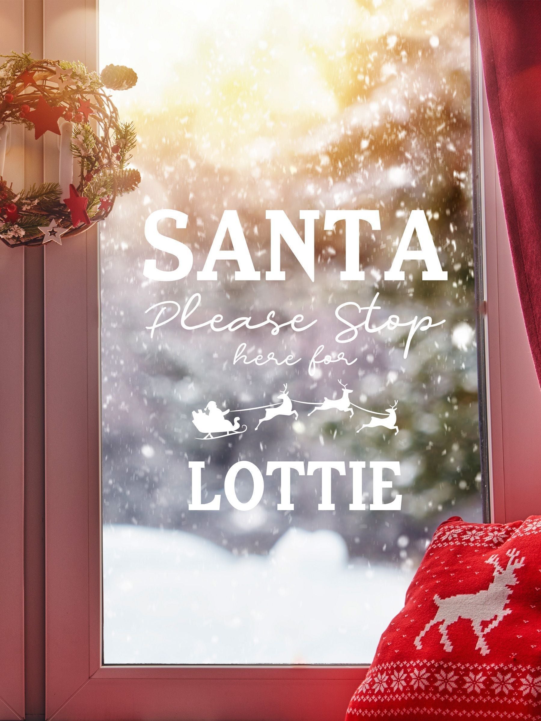 Personalised Christmas Santa Stop Here Vinyl Window Sticker by Loveabode