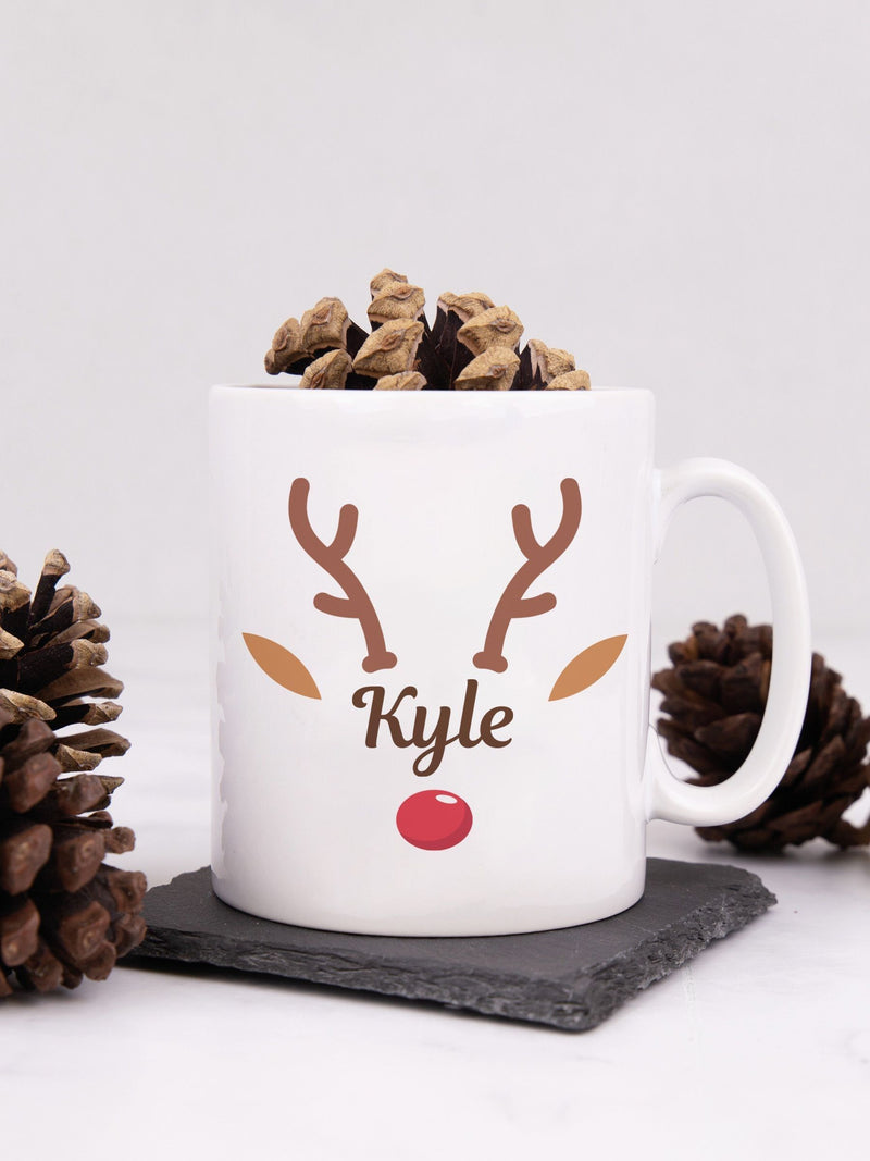 Personalised Reindeer Face Christmas Mug by Loveabode