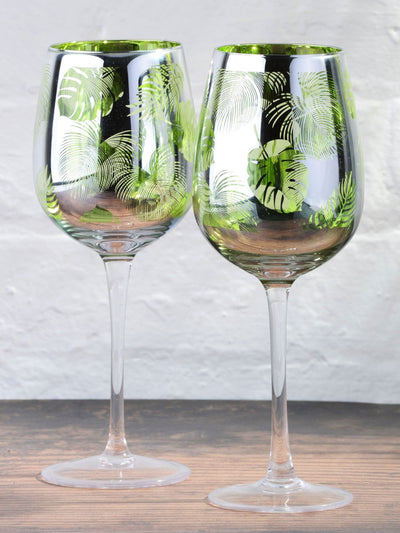Next Artland Set of 2 Green Tropical Leaves Wine Glasses- Buy online at McGrocer