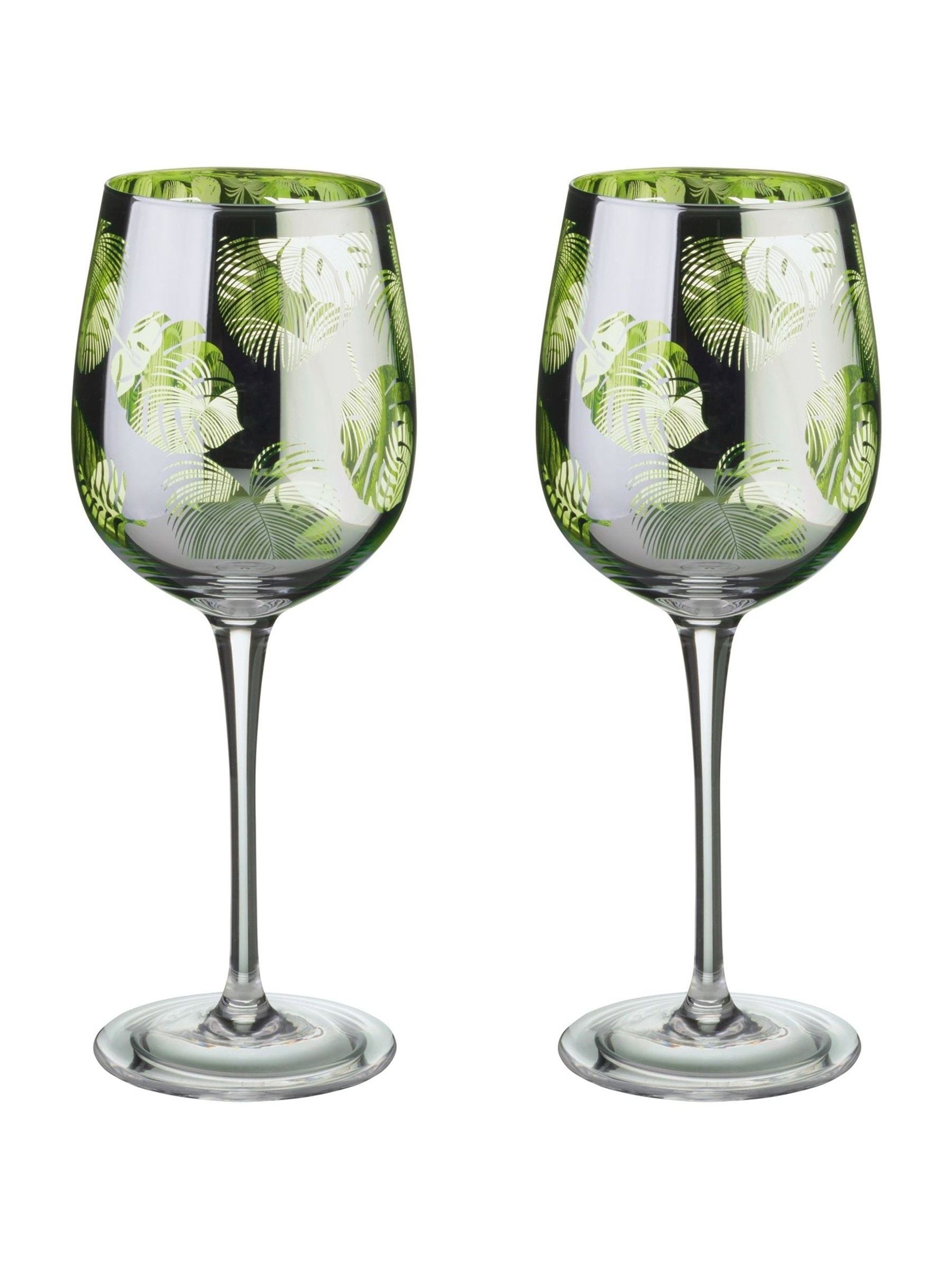 Artland green tropical leaves wine glasses set of 2 - British product