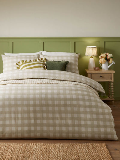 Natural Beige Hartsford Gingham Duvet Cover and Pillowcase Set