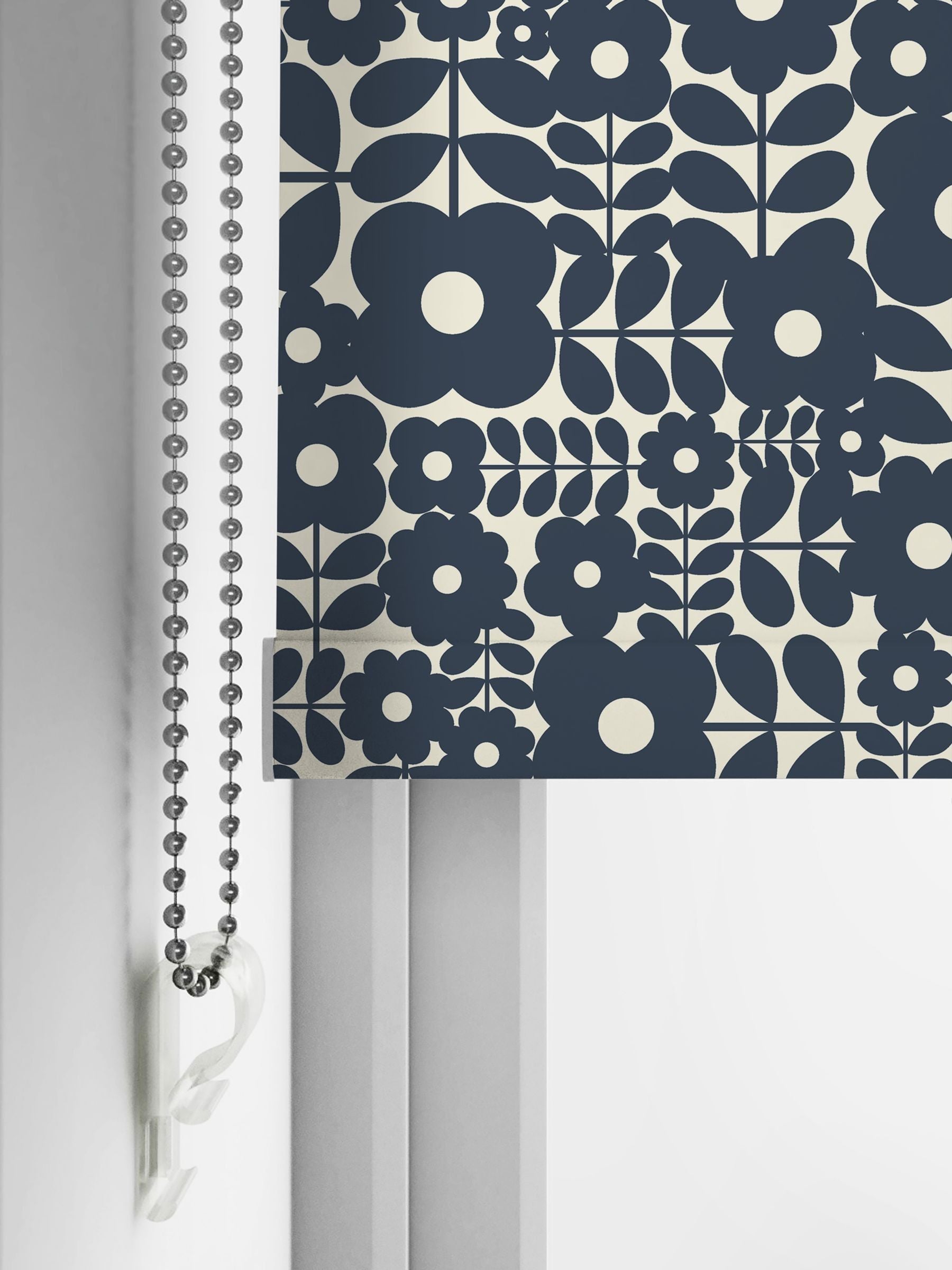 Orla Kiely navy blue Criss-Cross Stem roller blind, made to measure, UK version
