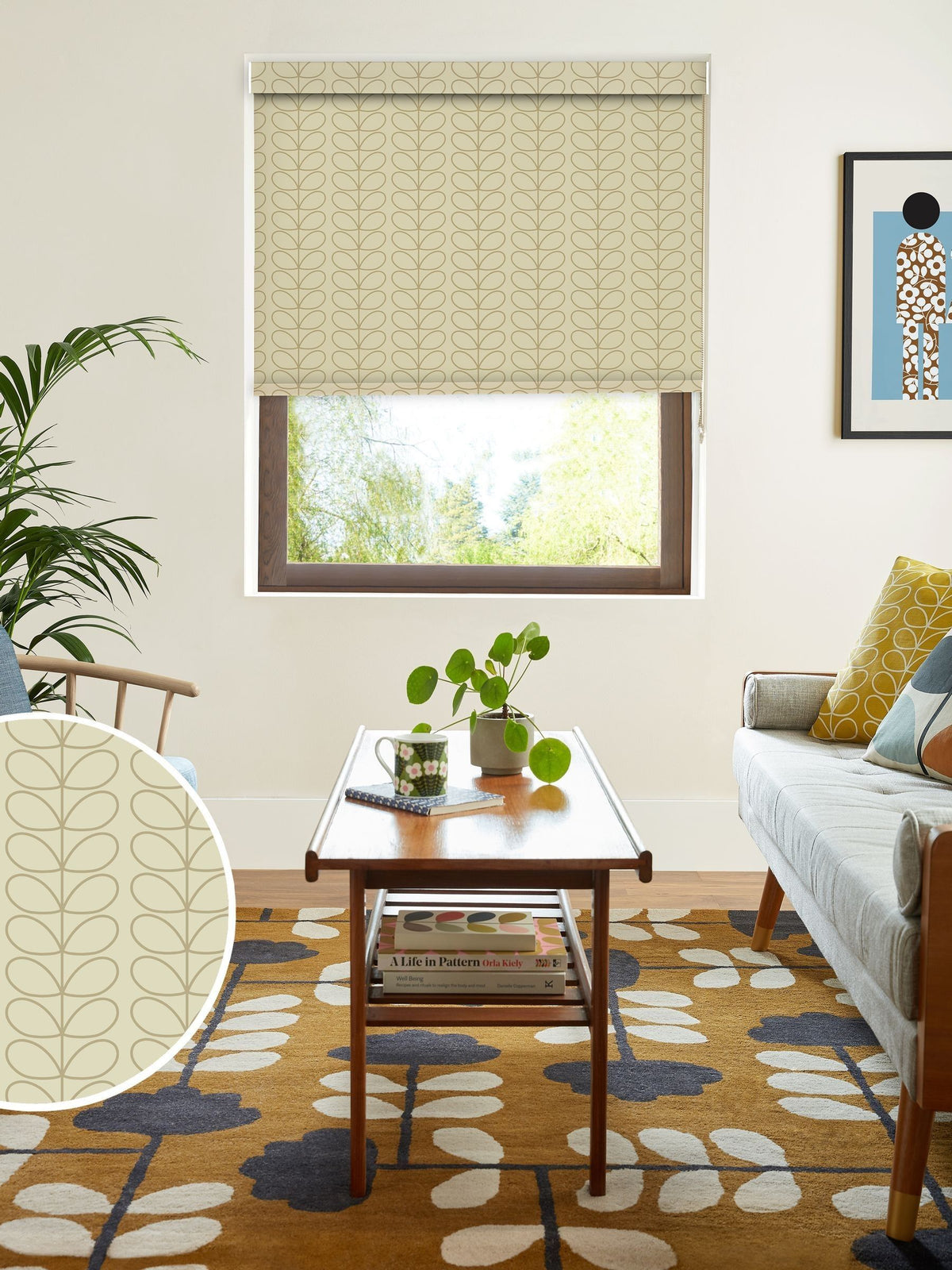 Orla Kiely Linear Stem roller blind, made to measure, UK version