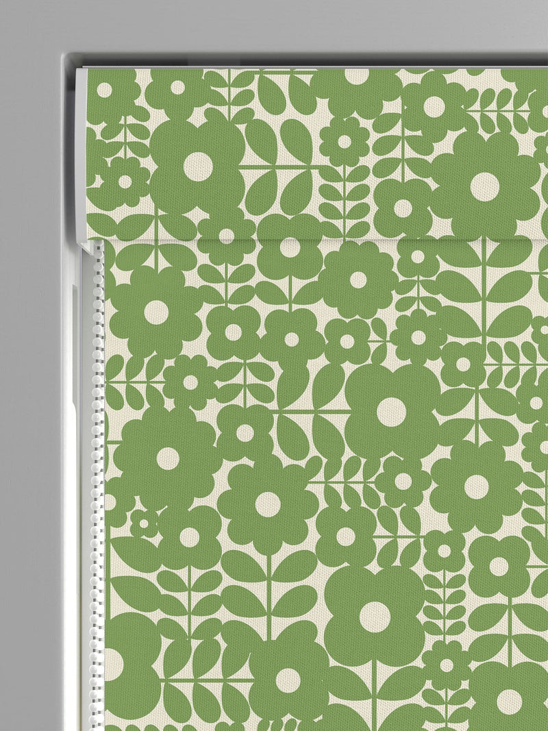 Orla Kiely Basil Green Criss Cross Stem roman blind (British brand)