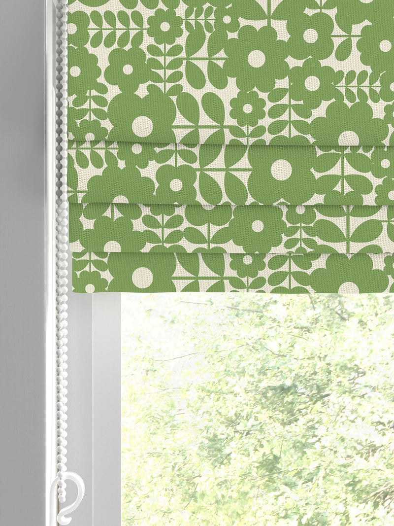 Orla Kiely Basil Green Criss Cross Stem roman blind (British brand)