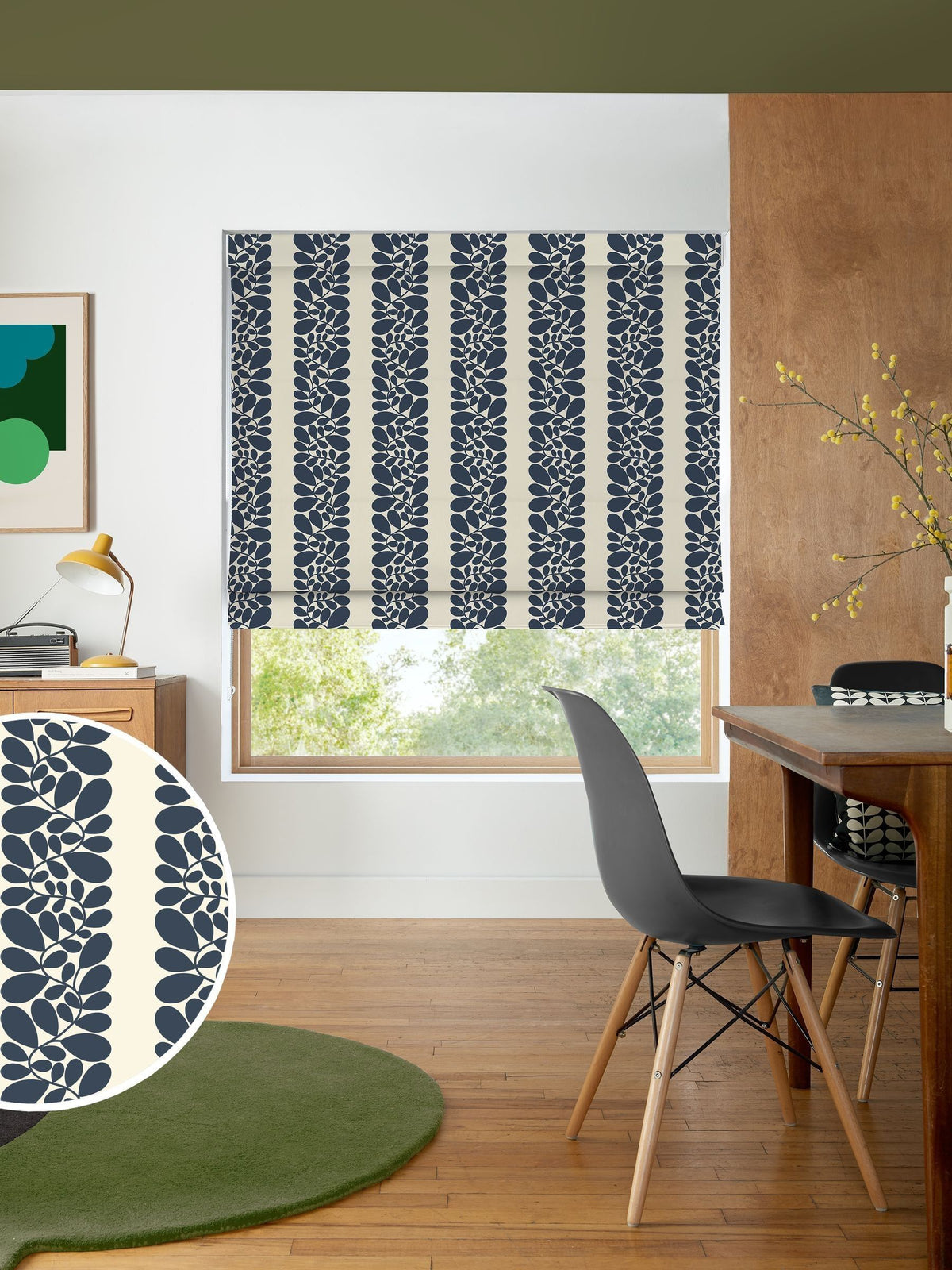 Orla Kiely navy stripe cotton roman blind - British product