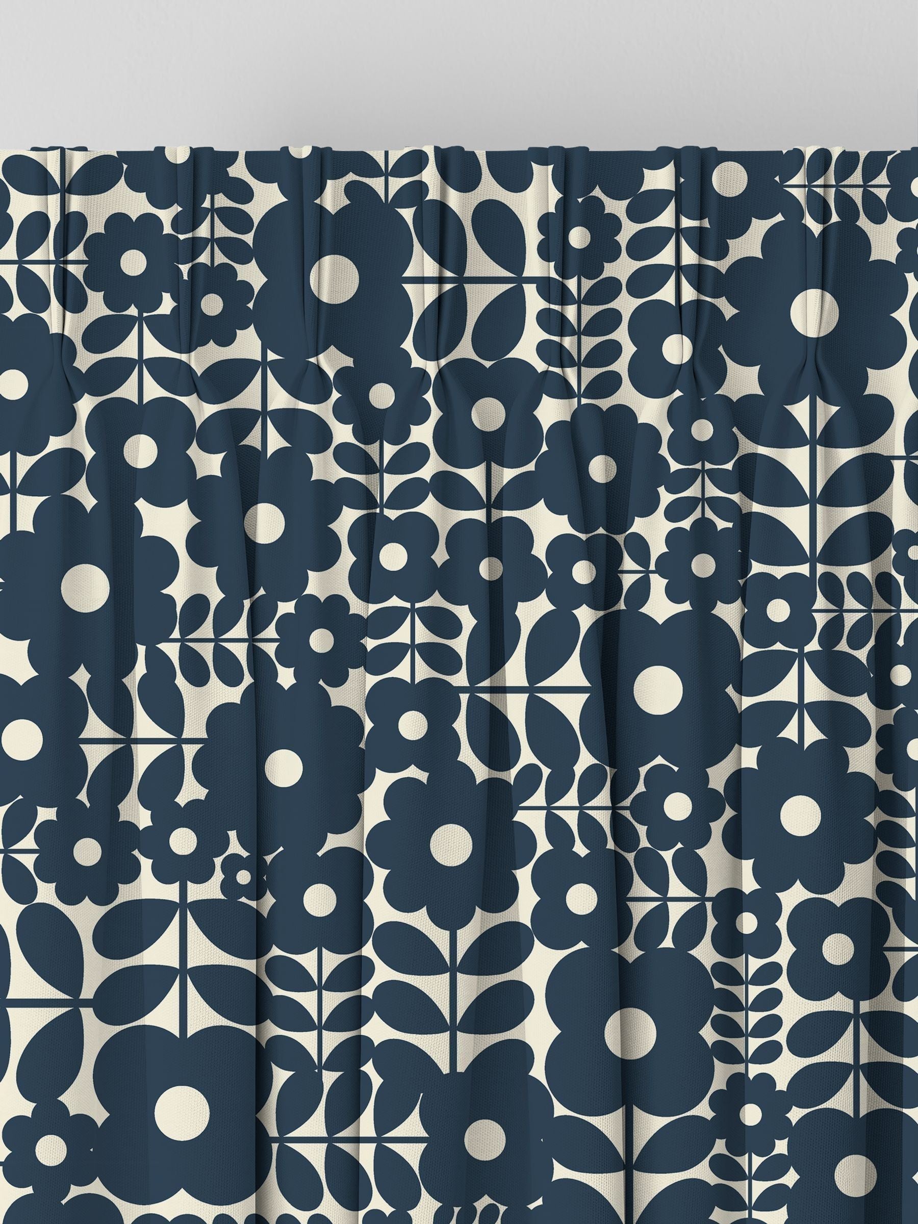 Orla Kiely navy blue Criss-Cross Stem made to measure curtains, imported from the UK