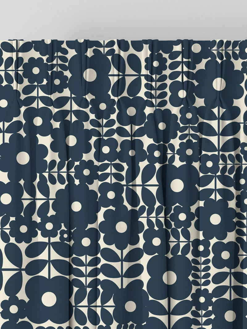 Orla Kiely navy blue Criss-Cross Stem made to measure curtains, imported from the UK