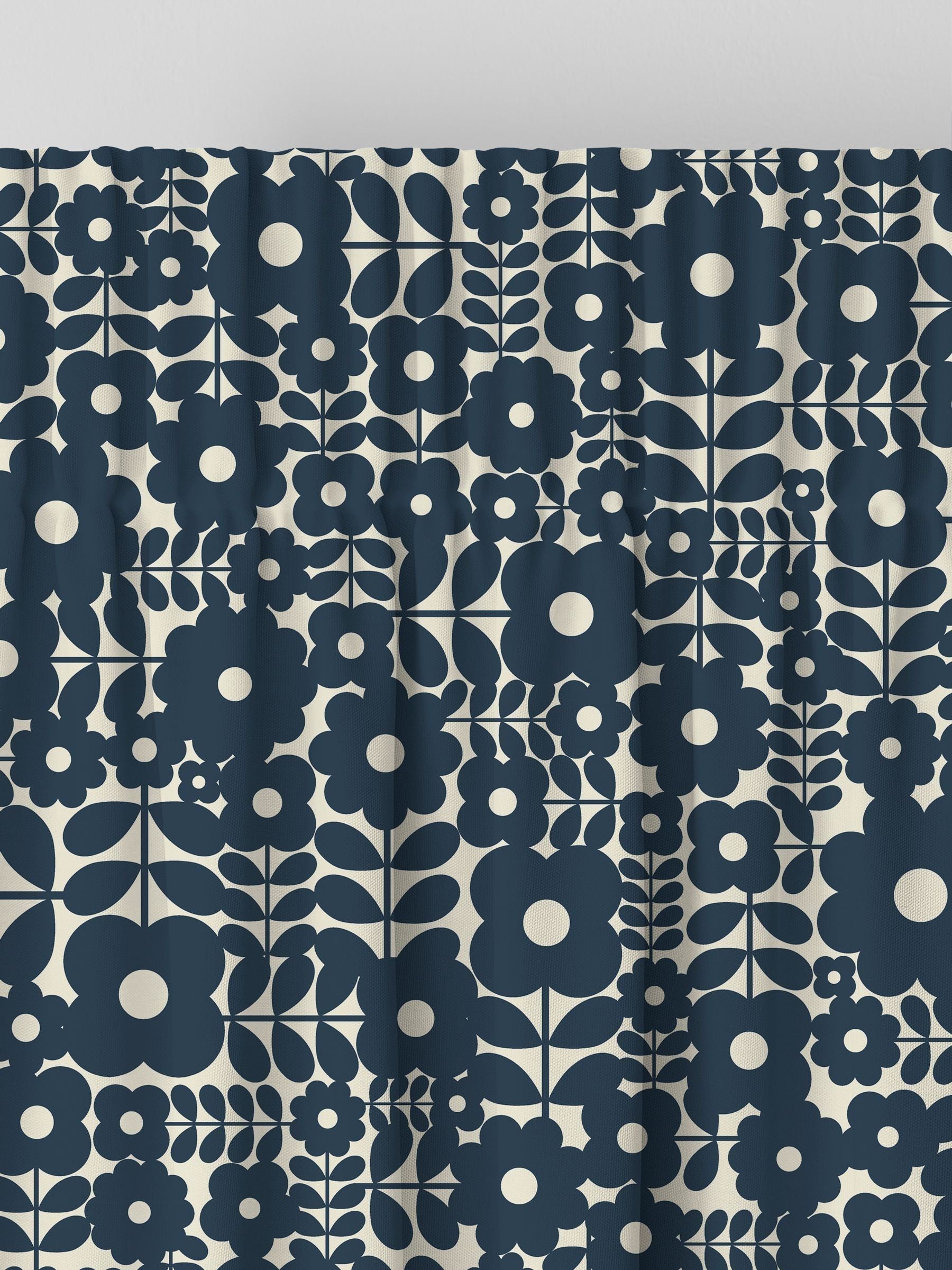 Orla Kiely navy blue Criss-Cross Stem made to measure curtains, imported from the UK