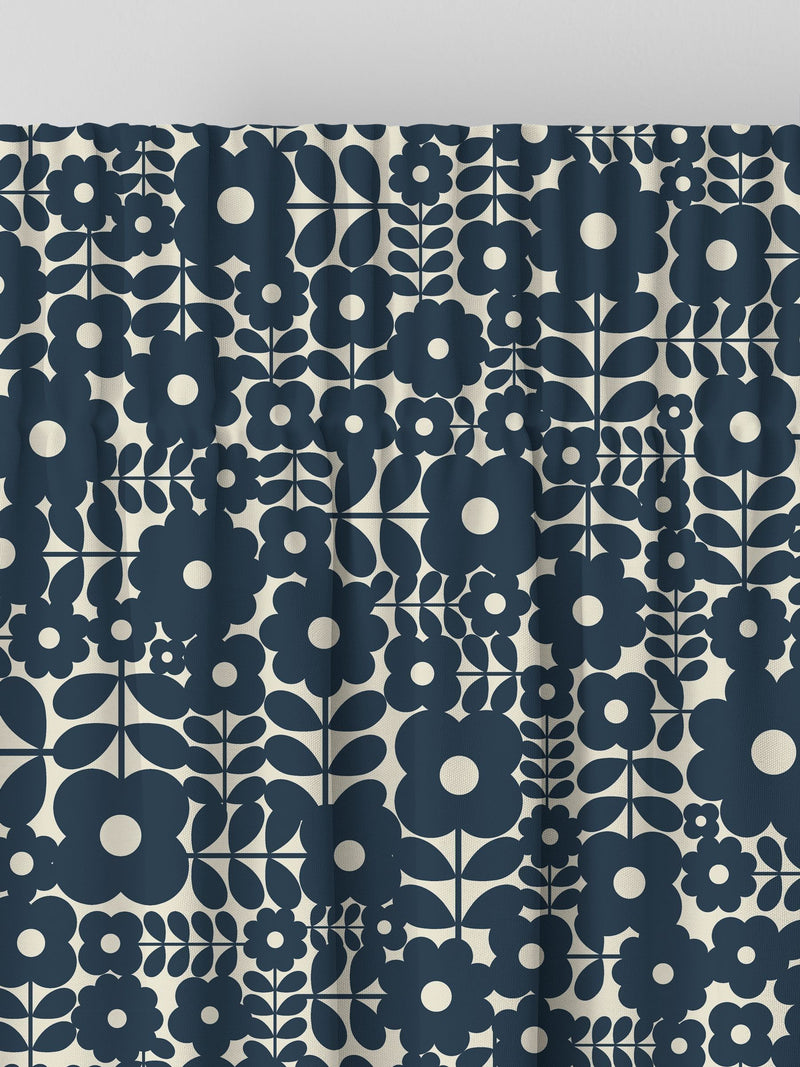 Orla Kiely navy blue Criss-Cross Stem made to measure curtains, imported from the UK