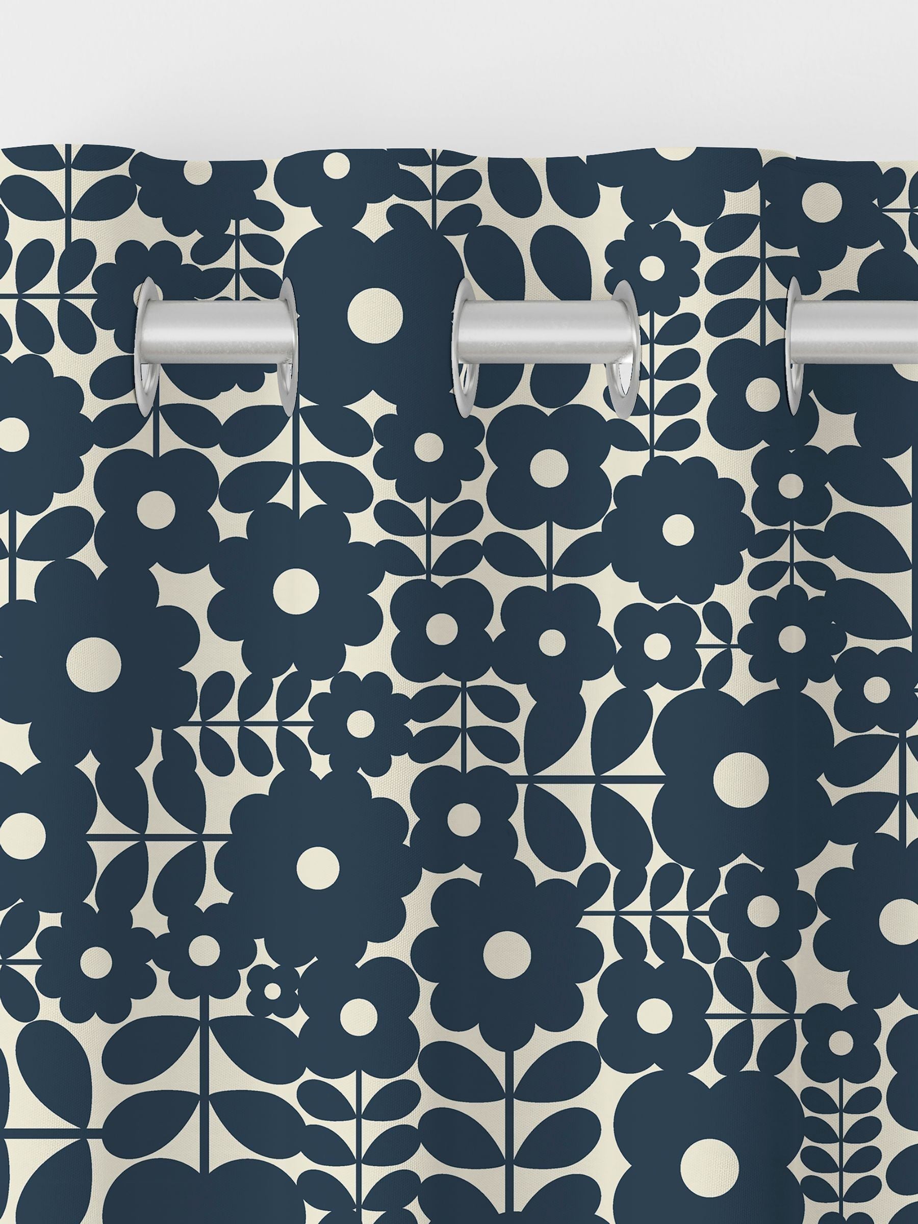 Orla Kiely navy blue Criss-Cross Stem made to measure curtains, imported from the UK