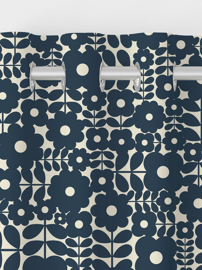 Orla Kiely navy blue Criss-Cross Stem made to measure curtains, imported from the UK