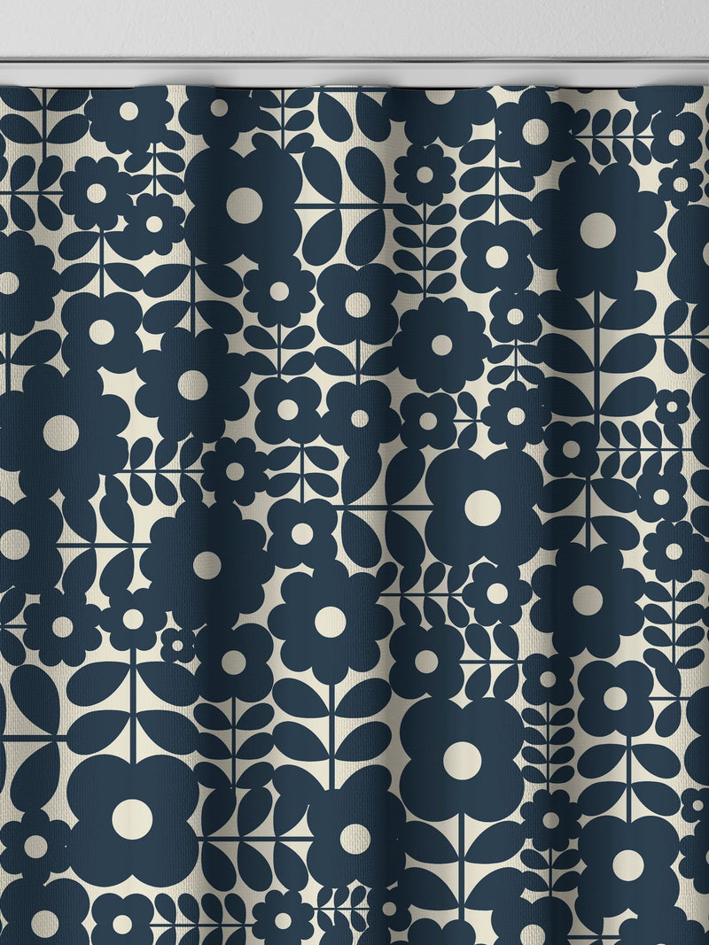 Orla Kiely navy blue Criss-Cross Stem made to measure curtains, imported from the UK