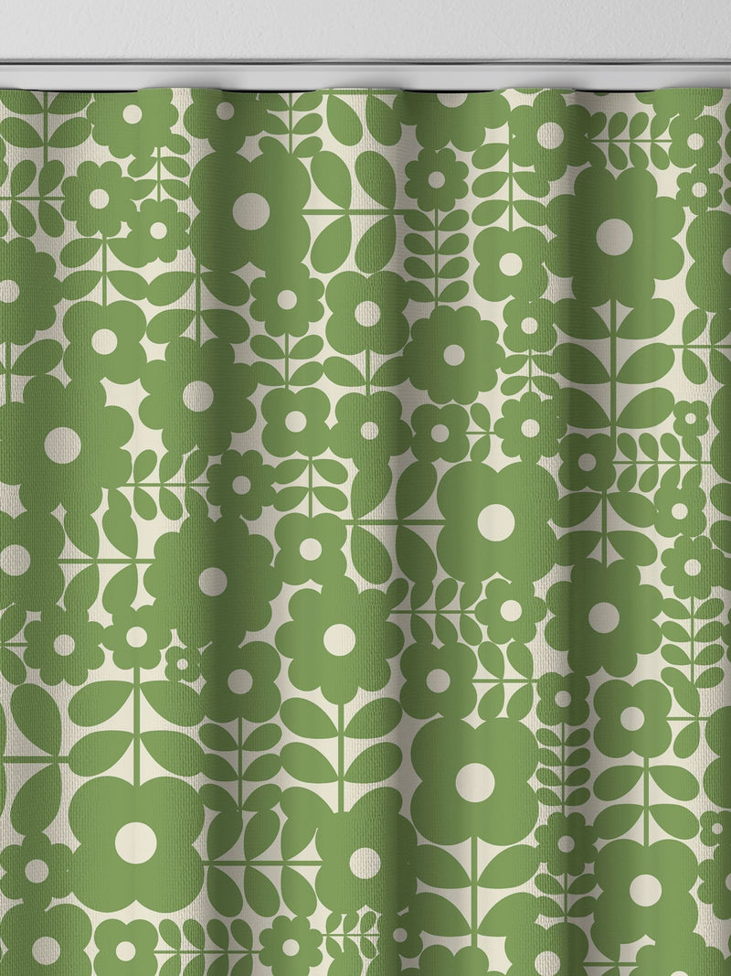 Orla Kiely Basil Green Criss Cross Stem curtains, UK version