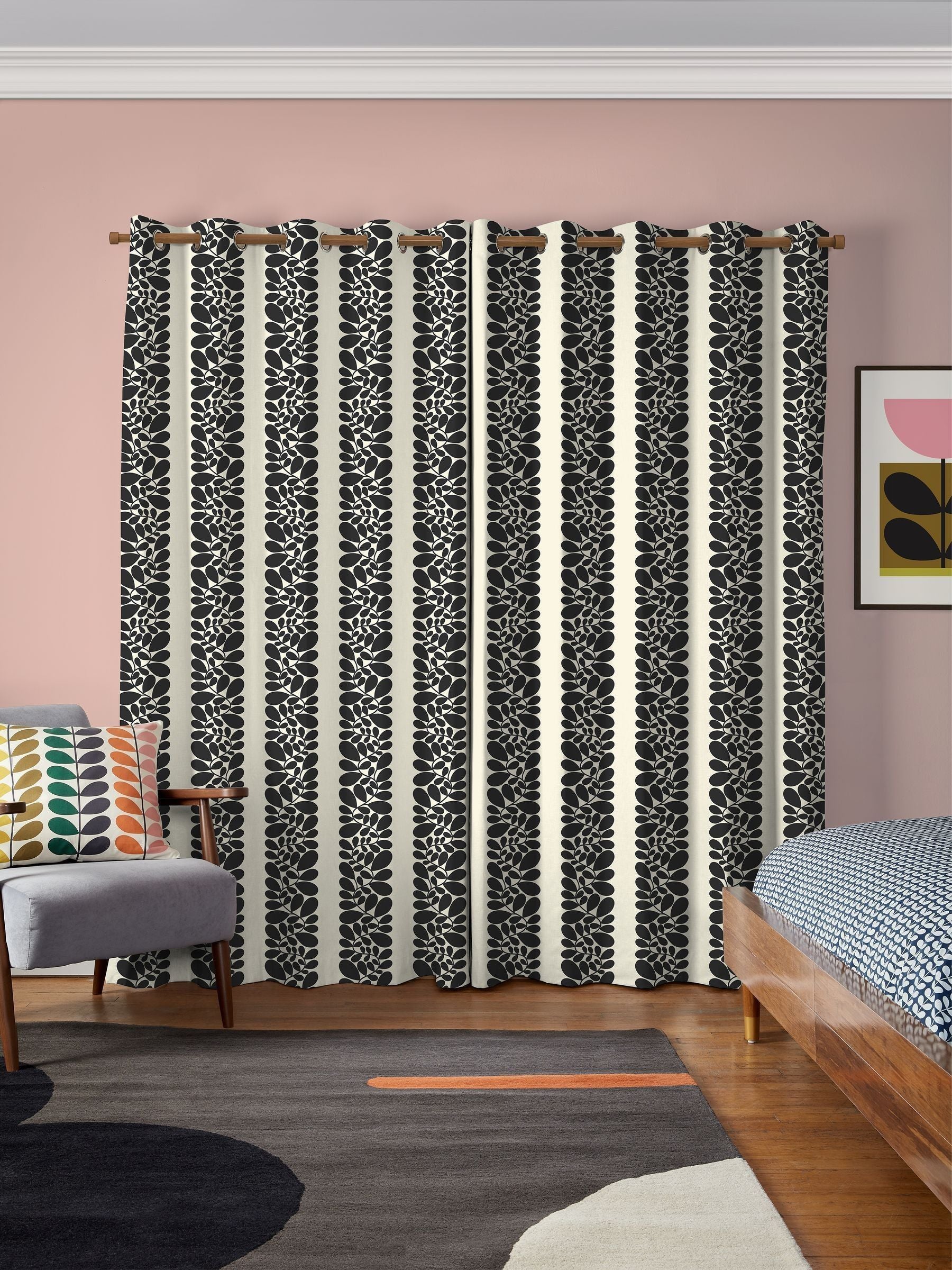 Orla Kiely Black Sycamore Stripe made to measure curtains (British brand)