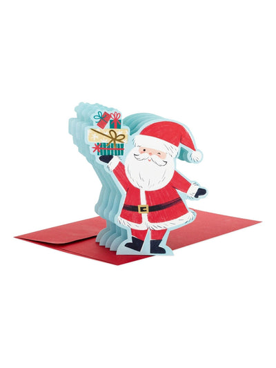 Rote 3D Pop-Up Weihnachtskarte mit Nikolaus-Design und Goldfolien-Details, 22,8 cm x 15,9 cm