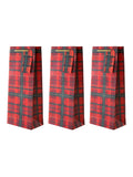 Tartan Design Recyclable Bottle Gift Bags with Gift Tags, 3-Pack