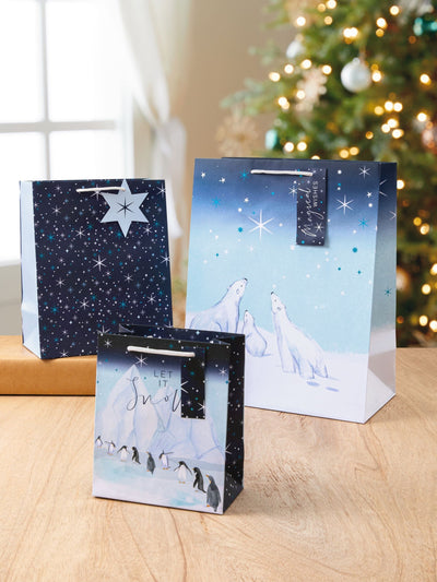 Next Hallmark 3 Pack Blue Christmas Gift Bags in 3 Arctic Designs- Buy online at McGrocer