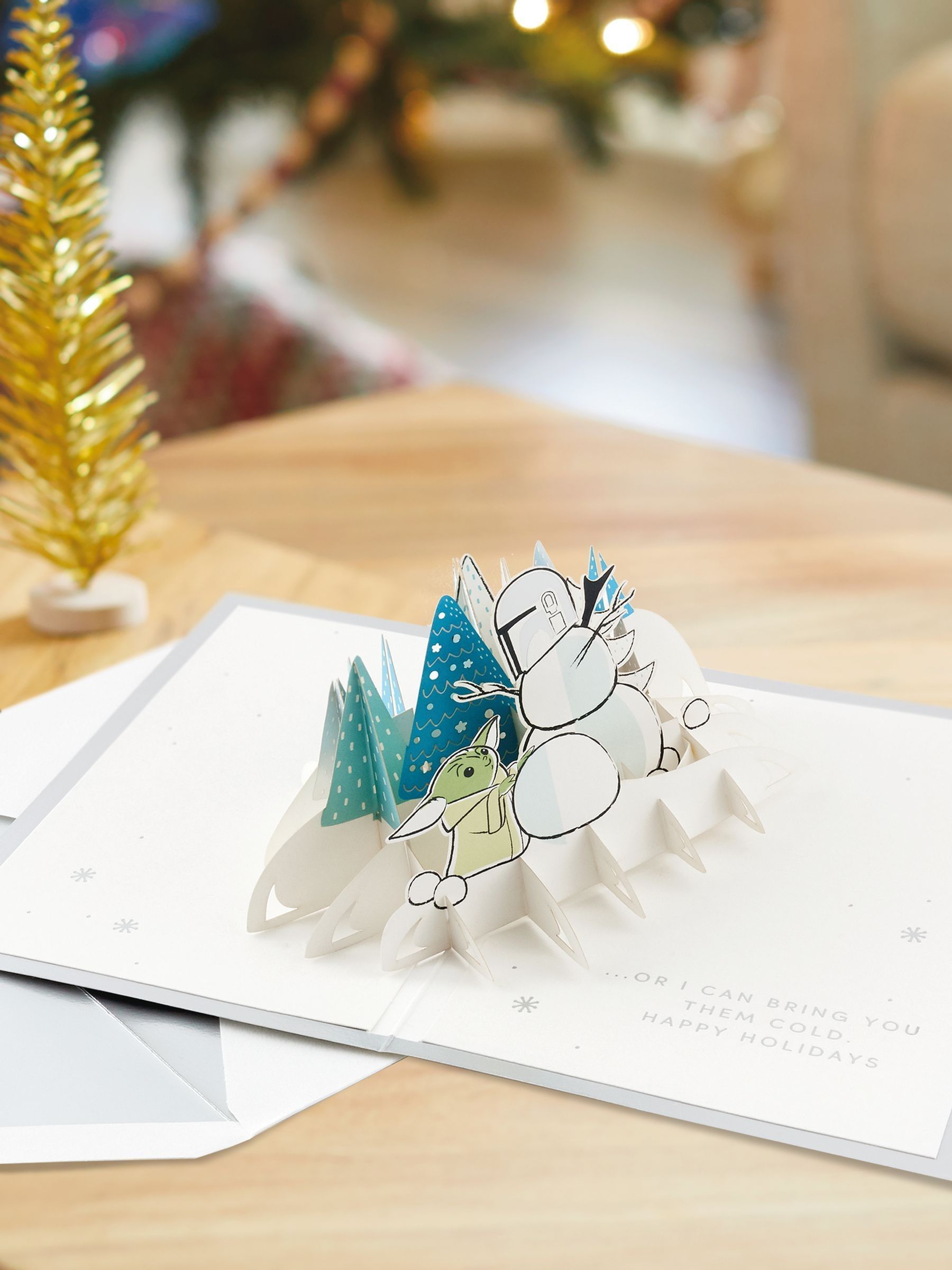 Hallmark White 3D Pop Up The Mandalorian Design Christmas Card
