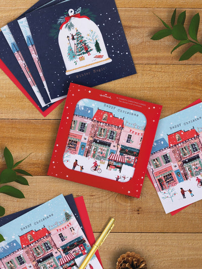 Hallmark Lot de 16 cartes de Noël Blanches en 2 motifs scènes enneigées