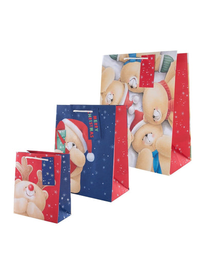 Next Hallmark 3 Pack Red Christmas Gift Bags in 3 Forever Friends Designs- Buy online at McGrocer