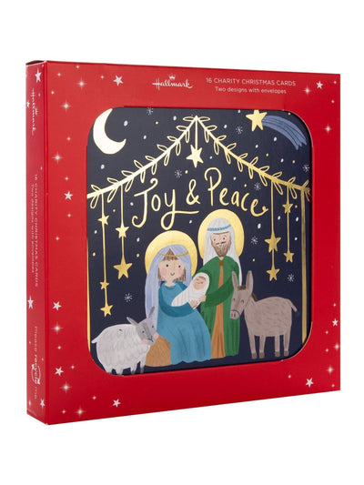Packung mit 16 Weihnachtskarten mit metallischen Goldfolien-Details in 2 festlichen Designs