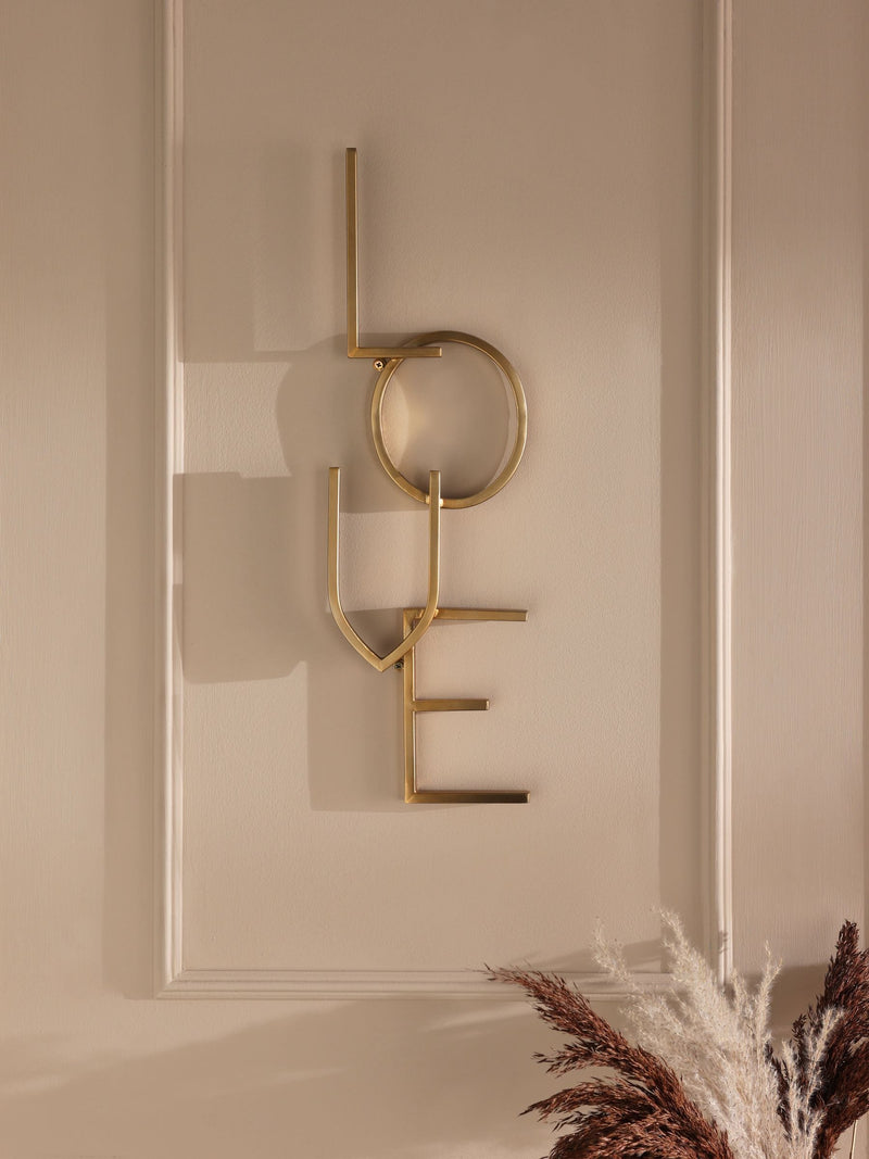 Gold LOVE metal wall plaque 50cm x 15cm, UK version