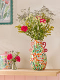 Lucy Tiffney pink and green floral print ceramic vase 33cm, UK version