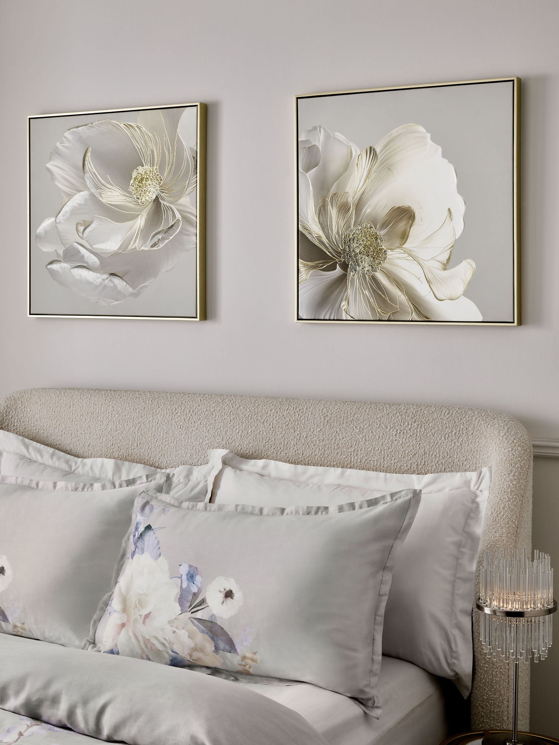 Lipsy cream flower wall art set of two 60cm x 60cm, UK version