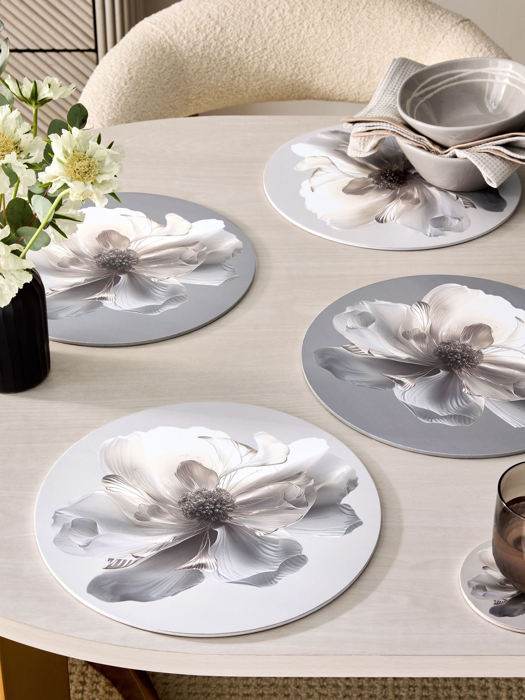 Lipsy set of 4 purple and cream floral placemats, imported from the UK