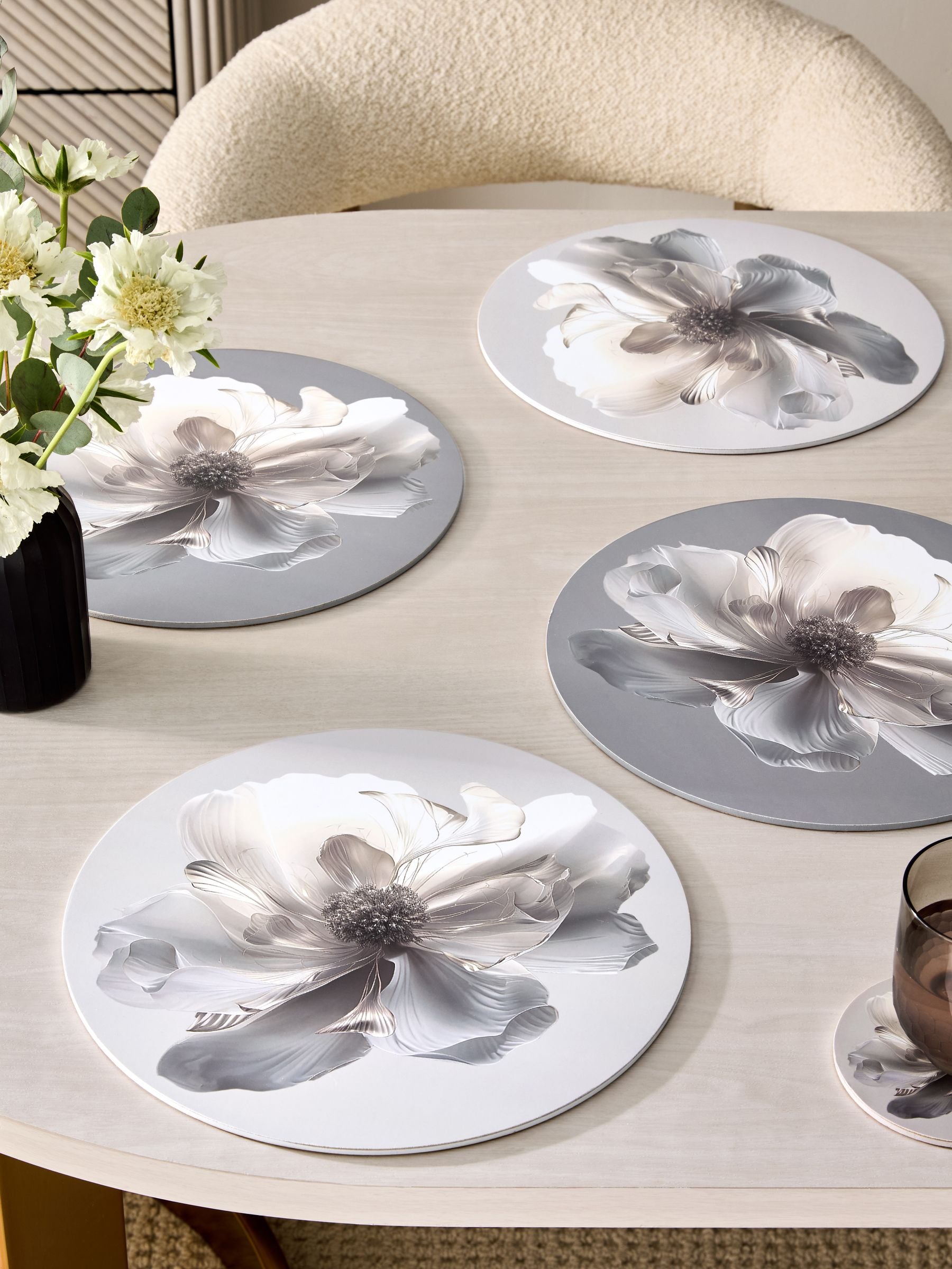 Lipsy set of 4 purple and cream floral placemats, imported from the UK