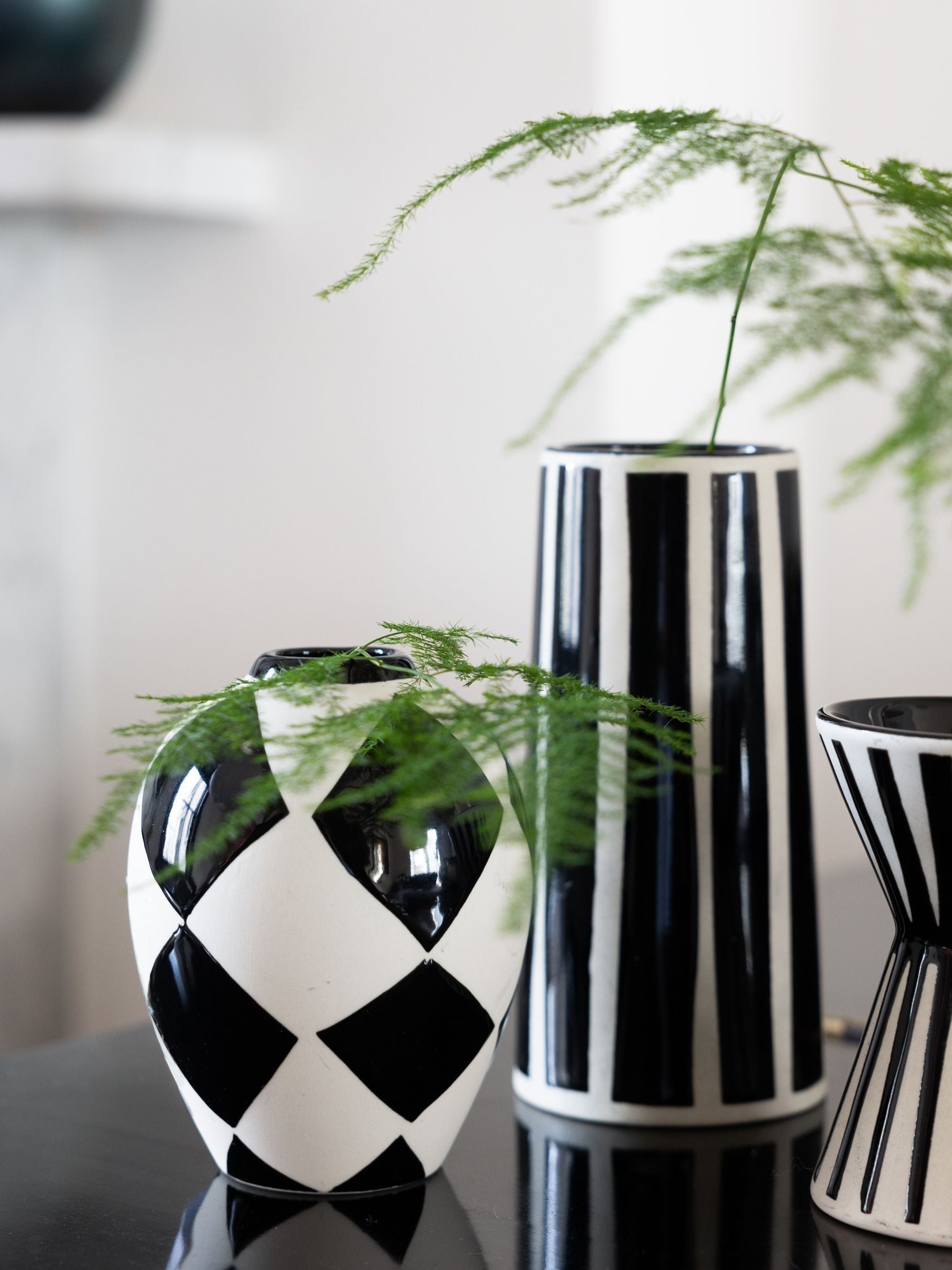 Rockett St George set of 3 ceramic bud vases black white, UK version