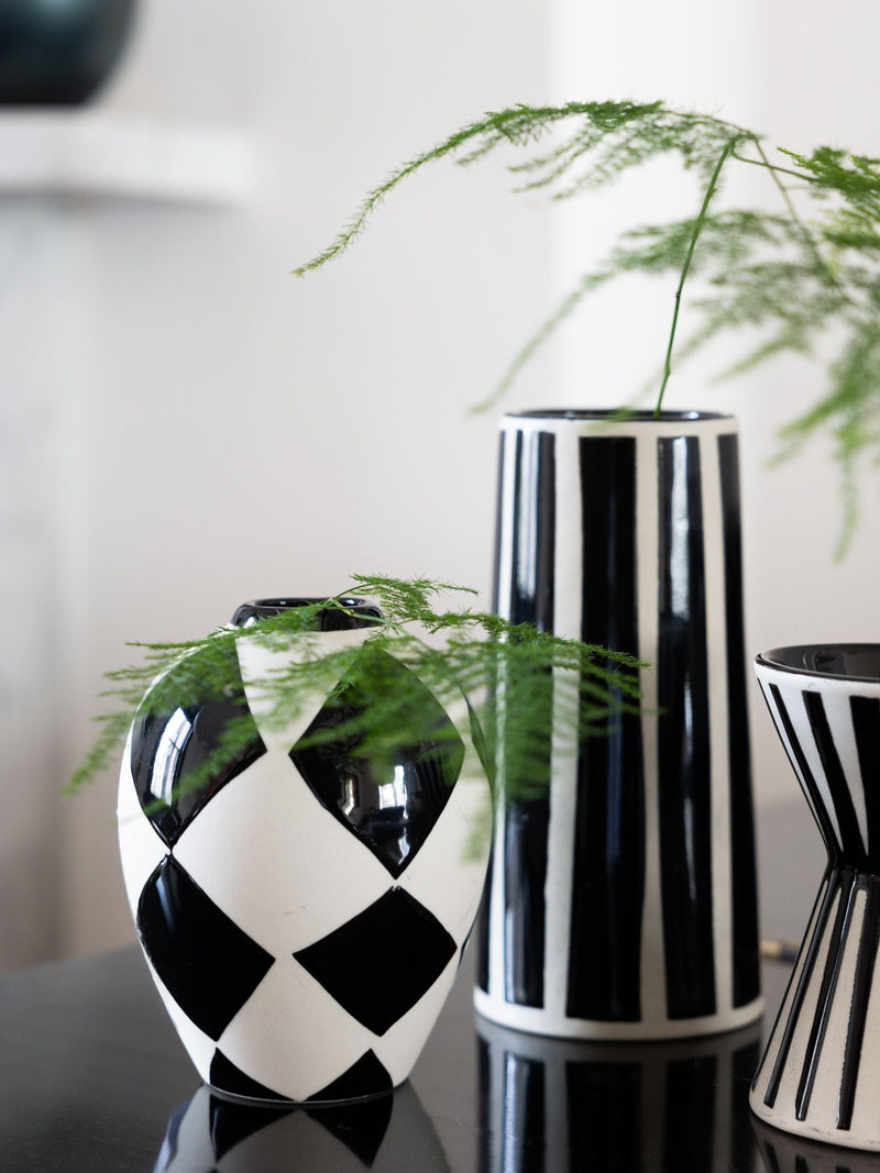 Rockett St George set of 3 ceramic bud vases black white, UK version
