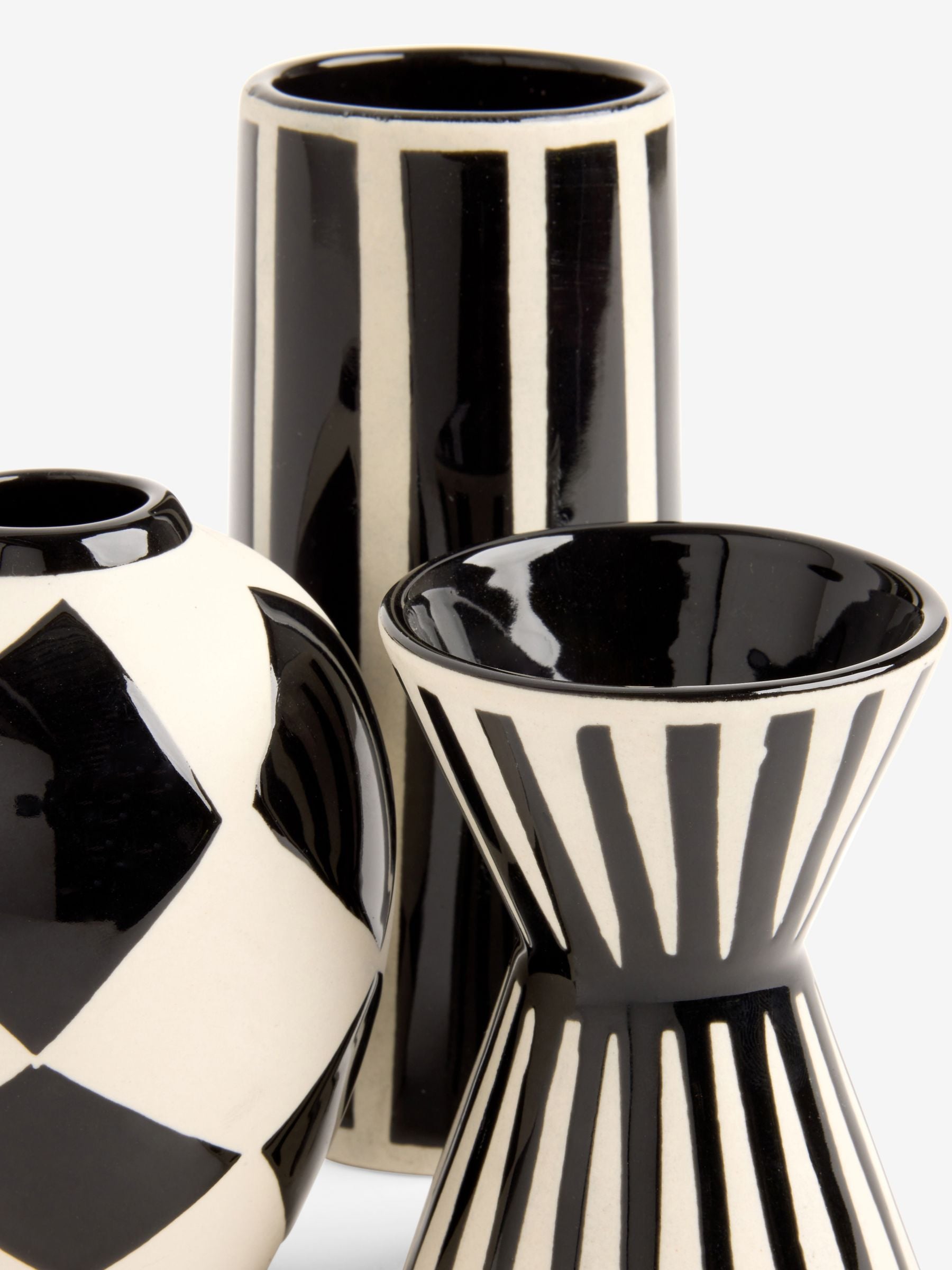 Rockett St George set of 3 ceramic bud vases black white, UK version