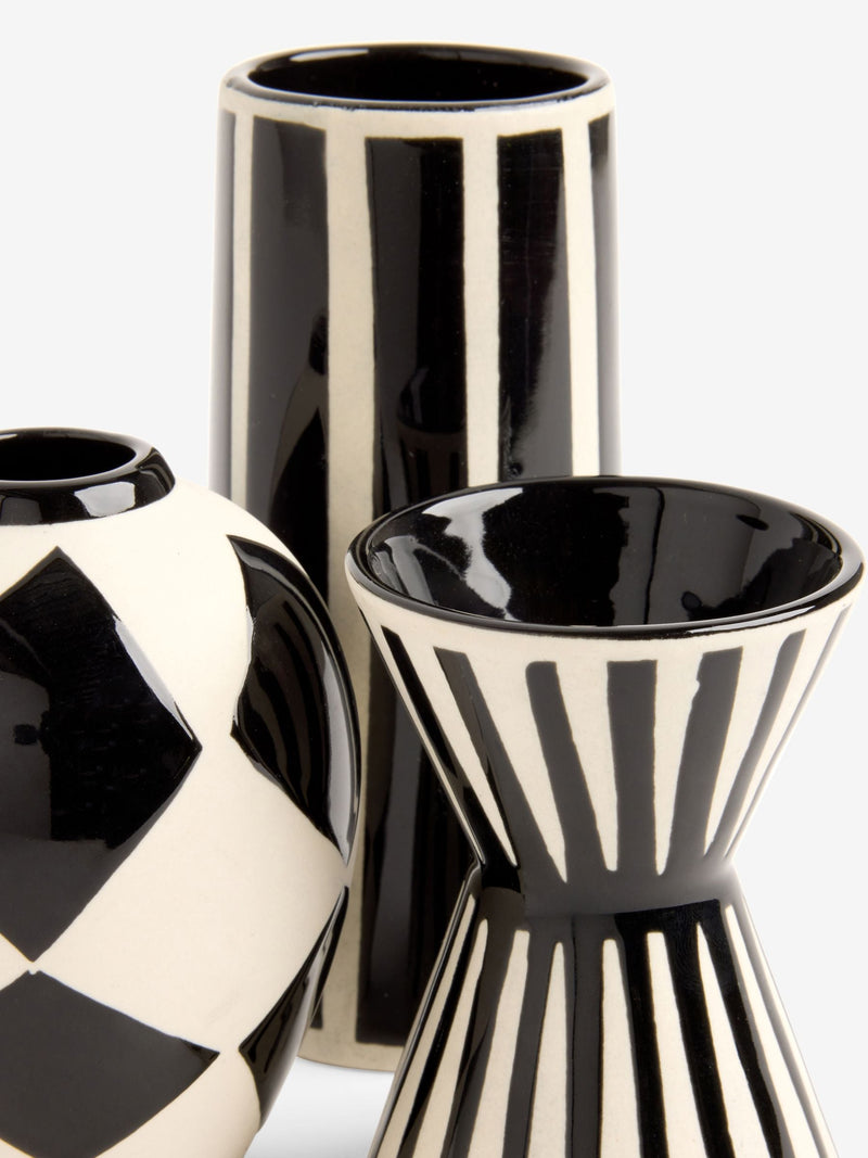 Rockett St George set of 3 ceramic bud vases black white, UK version