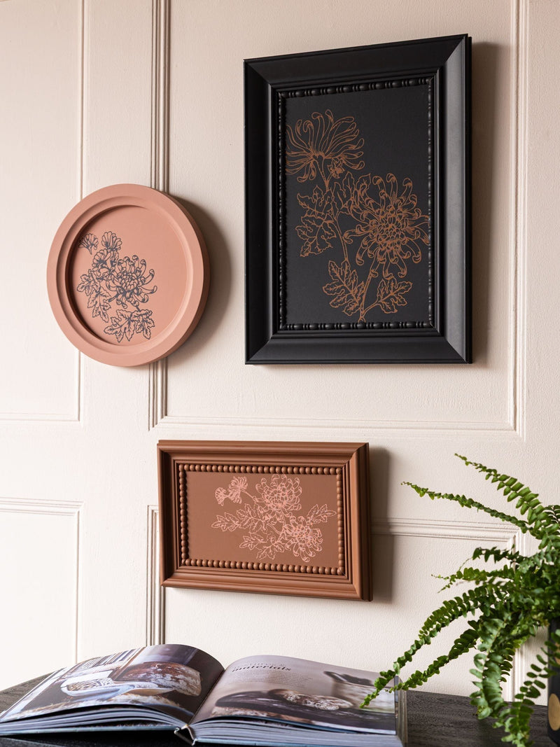 Rockett St George wall art set floral printed amber orange 28x28cm, UK version
