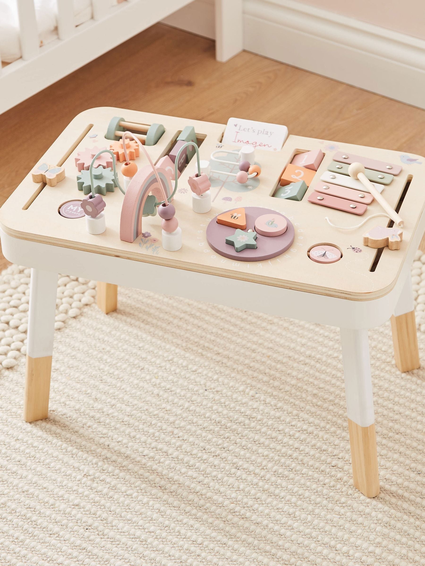 My 1st Years personalised pink activity table, imported from the UK